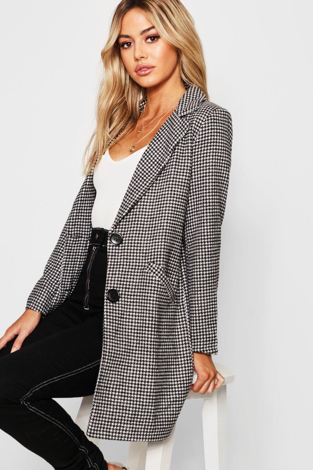 

Dogtooth check Oversized Wool Look Coat, Black