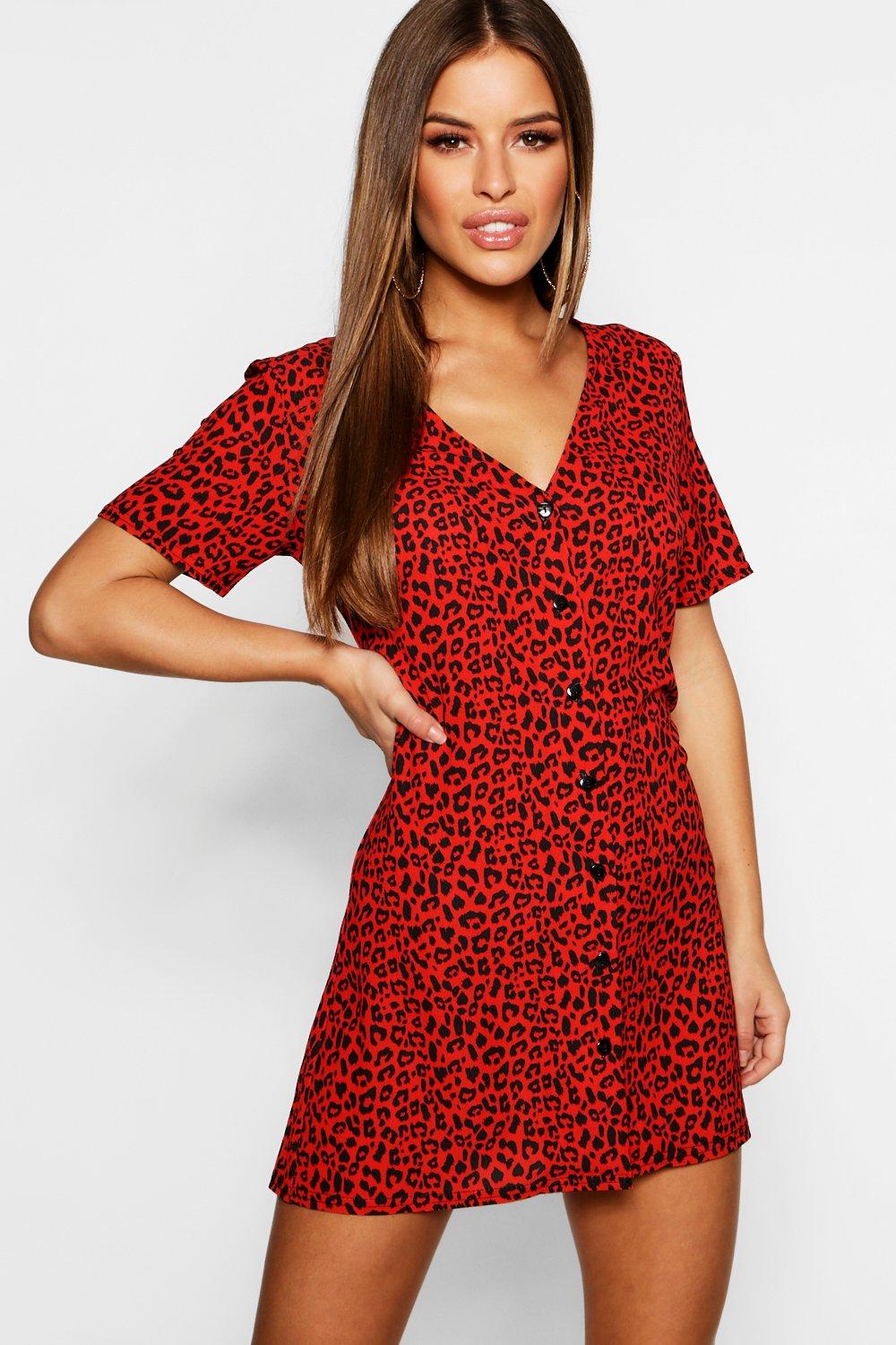 leopard print dress red