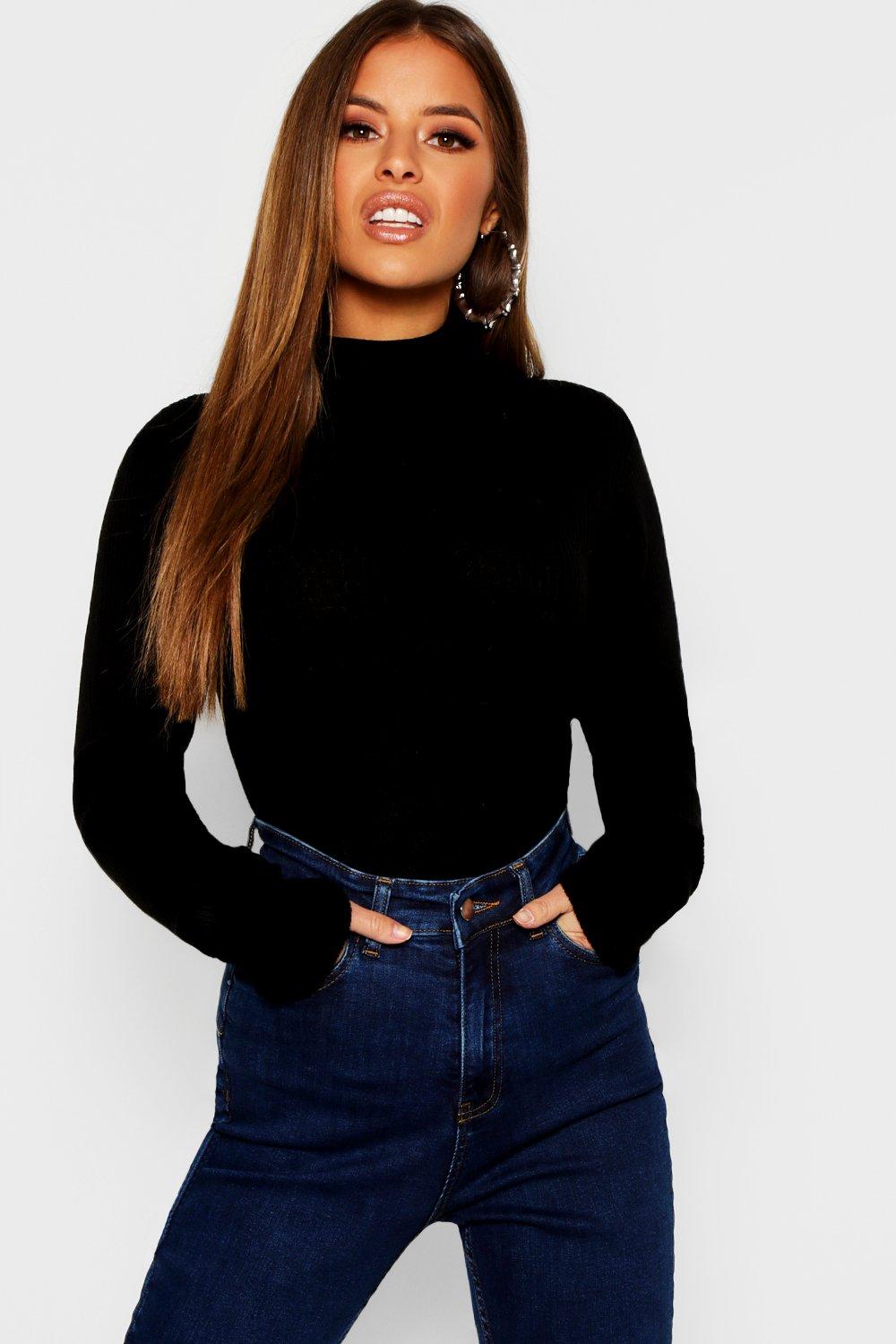 black ribbed polo neck jumper womens