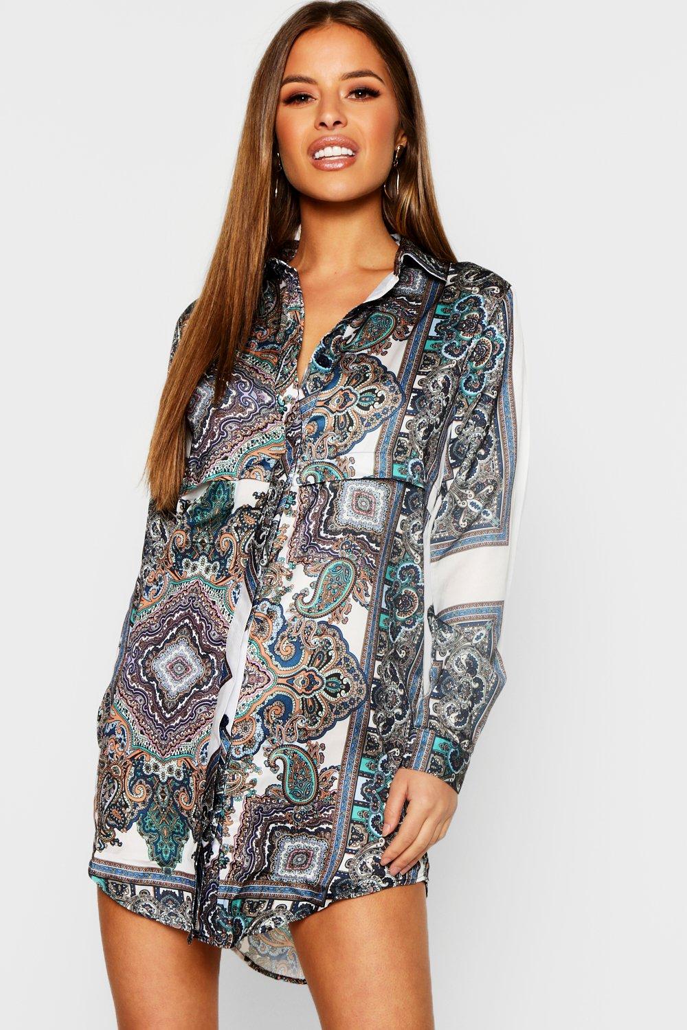 paisley shirt dress boohoo