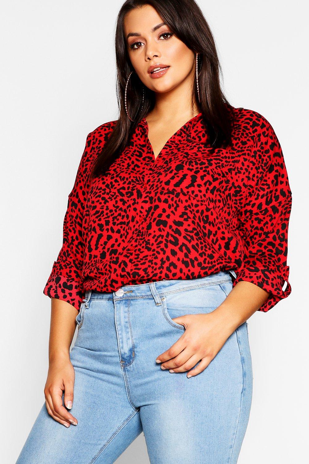 

Plus Red Leopard Oversized Shirt