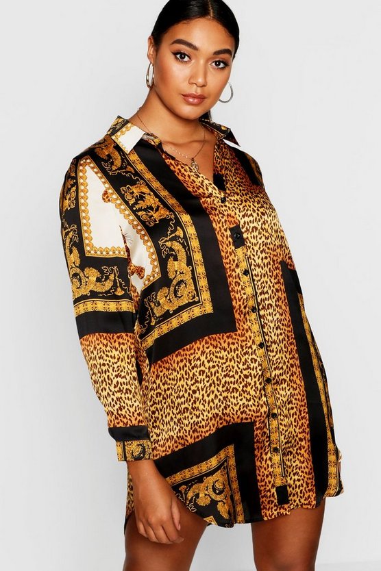 Plus Chain Print Shirt Dress Boohoo Plus Chain Print Shirt Dress Boohoo