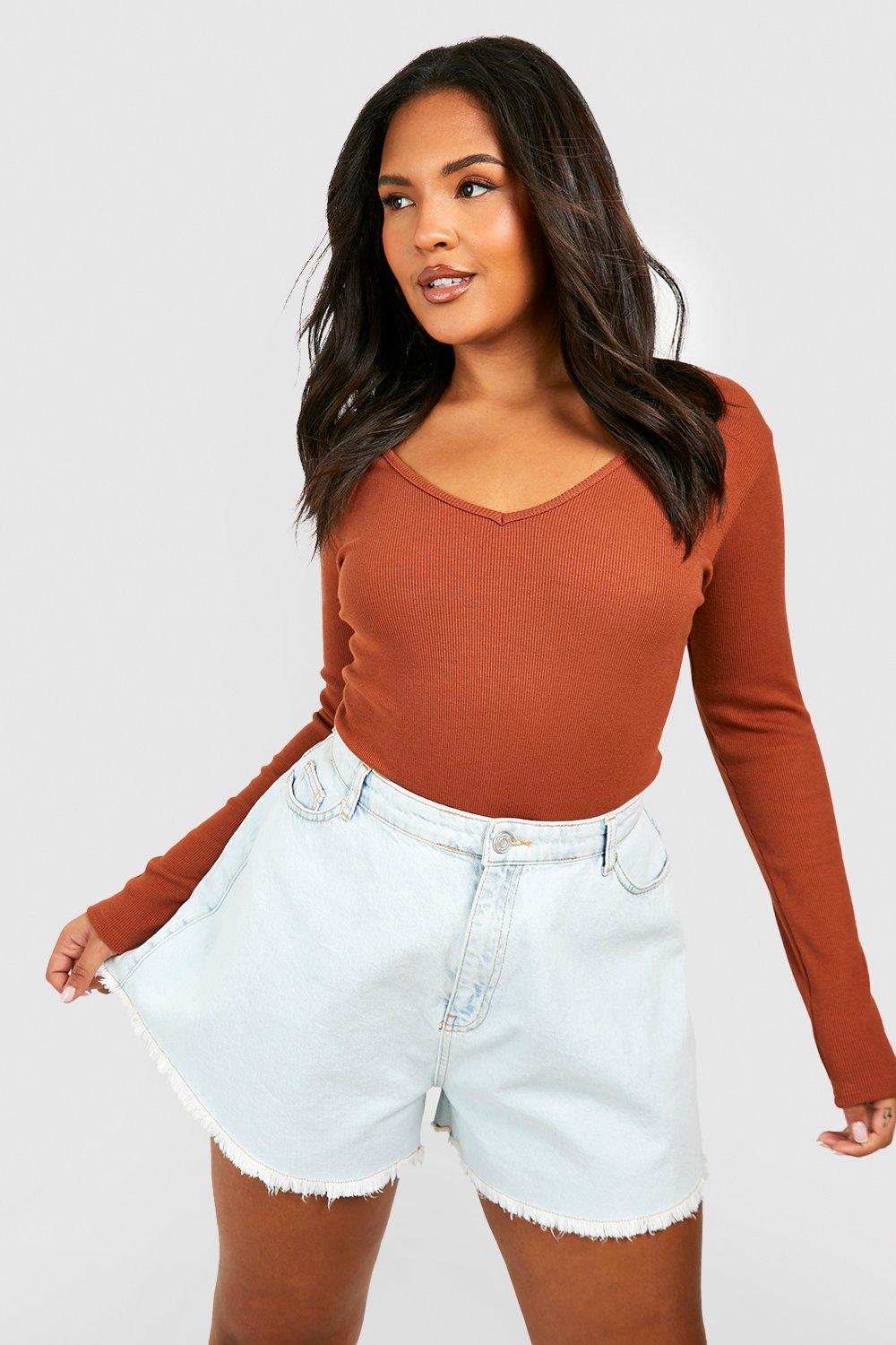 

Plus Basic Plunge Rib Bodysuit, Chocolate