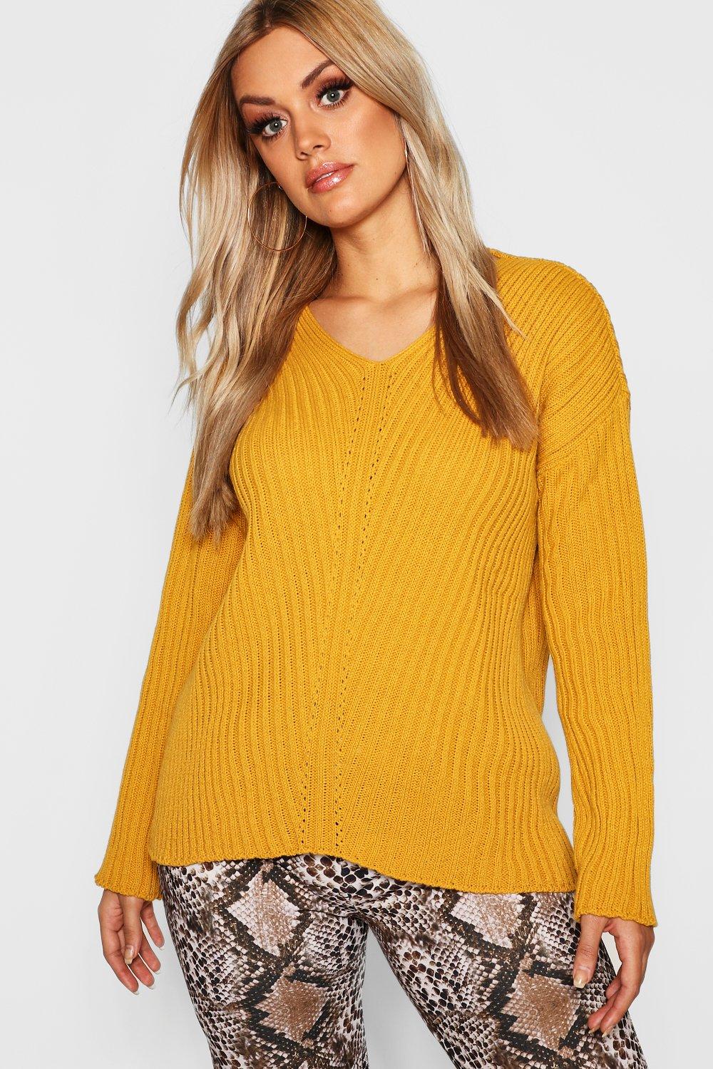 

Plus Slouchy V Neck Jumper, Mustard