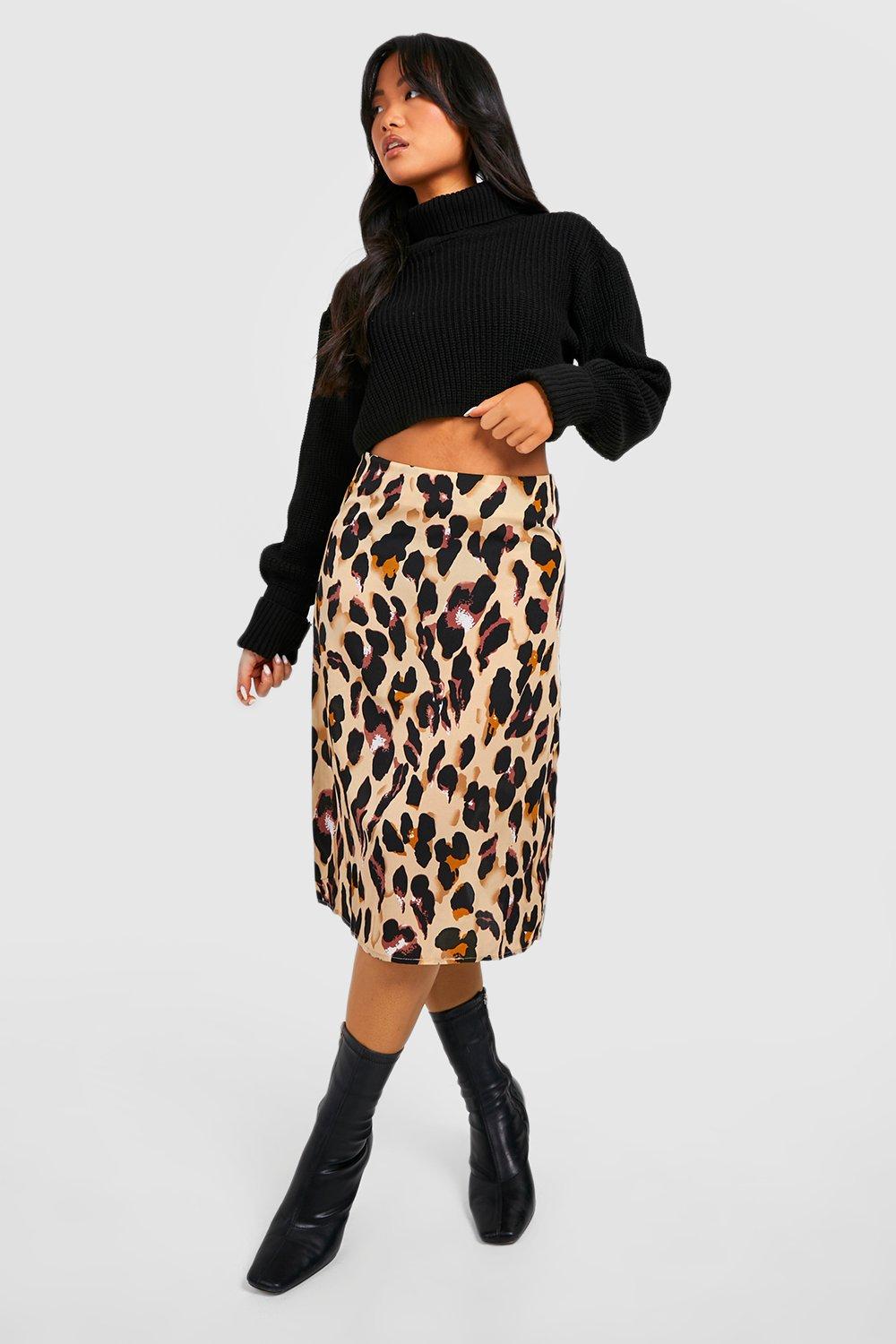 

Petite косого кроя с леопардовым принтом Cur Миди-юбка, Leopard
