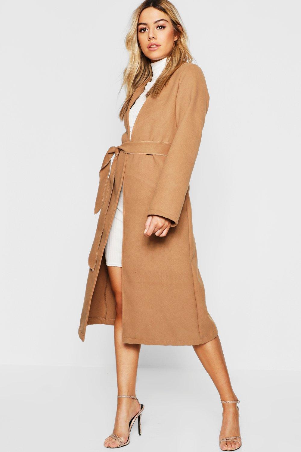 petite camel wrap coat