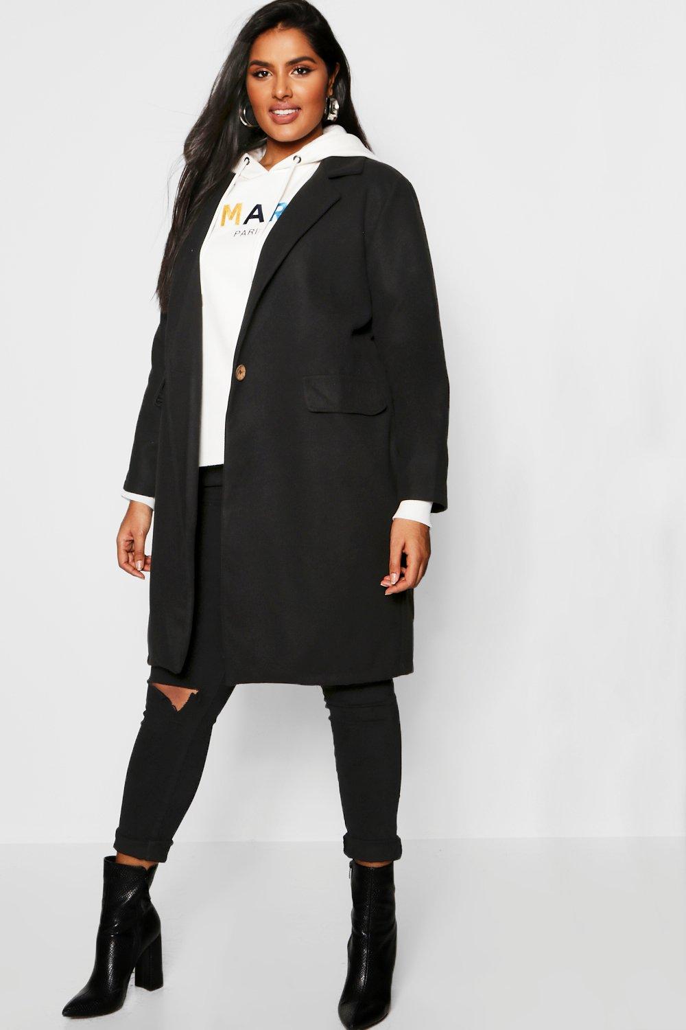 

Plus Wool Trench Coat, Black