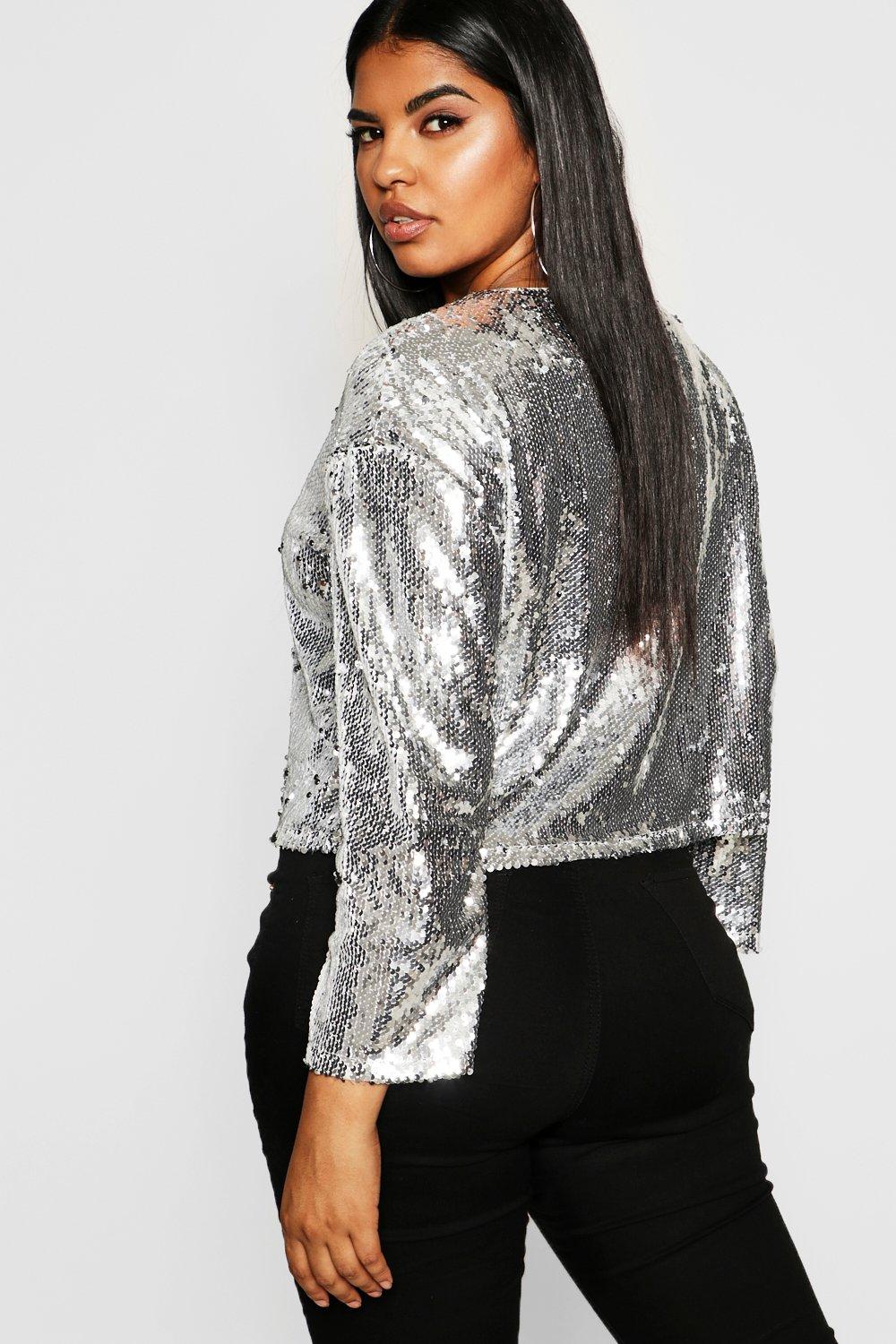 

Plus Sequin Long Sleeve Top, Black