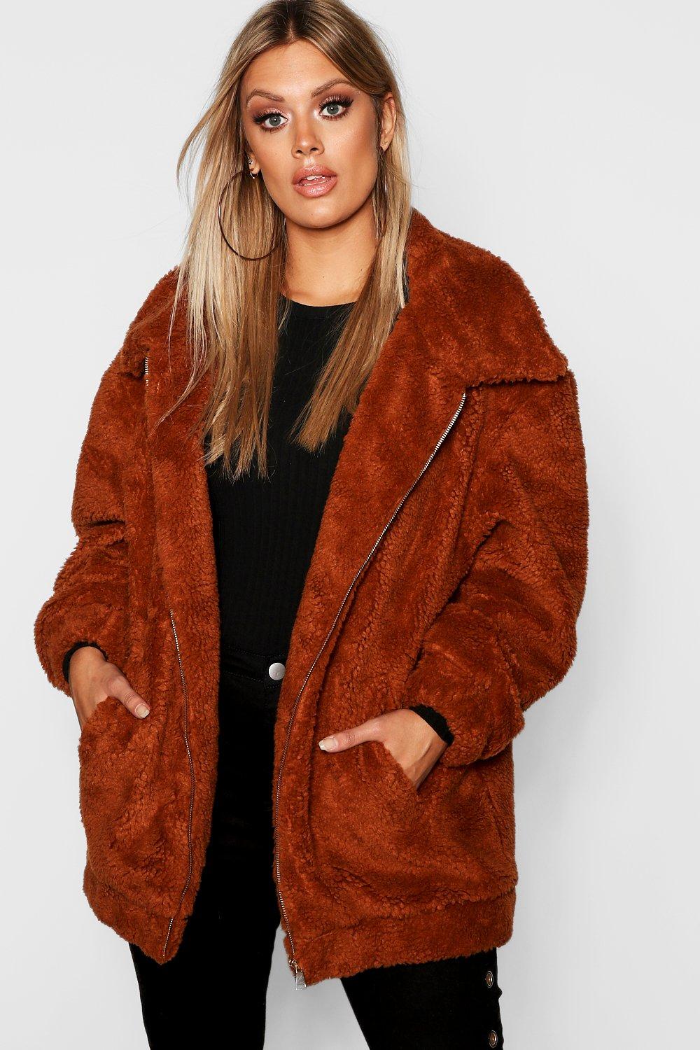 Rust Long Teddy Coat – AX Paris