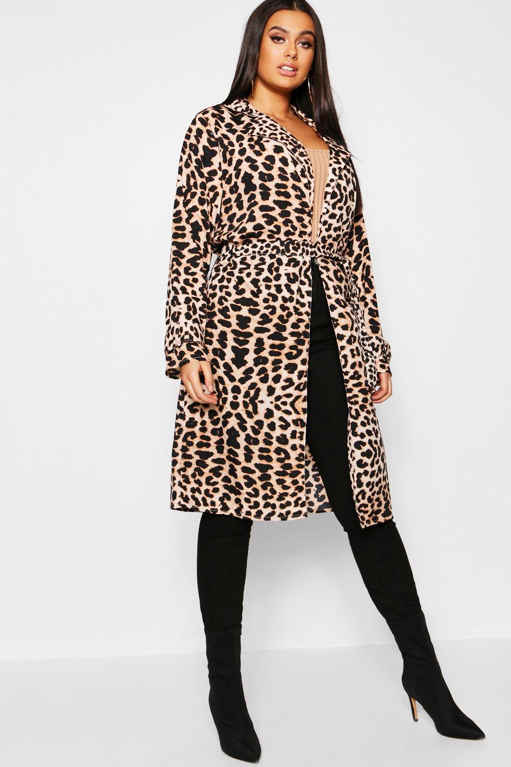 Plus Leopard Print Belted Duster Coat | Boohoo