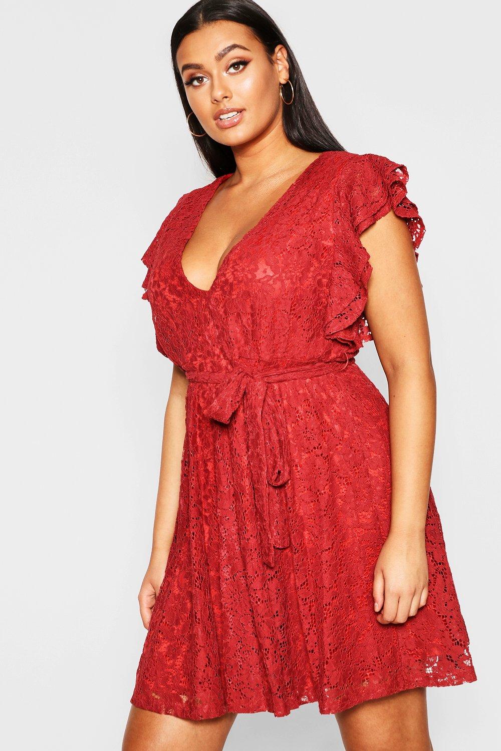 lace ruffle sleeve skater dress