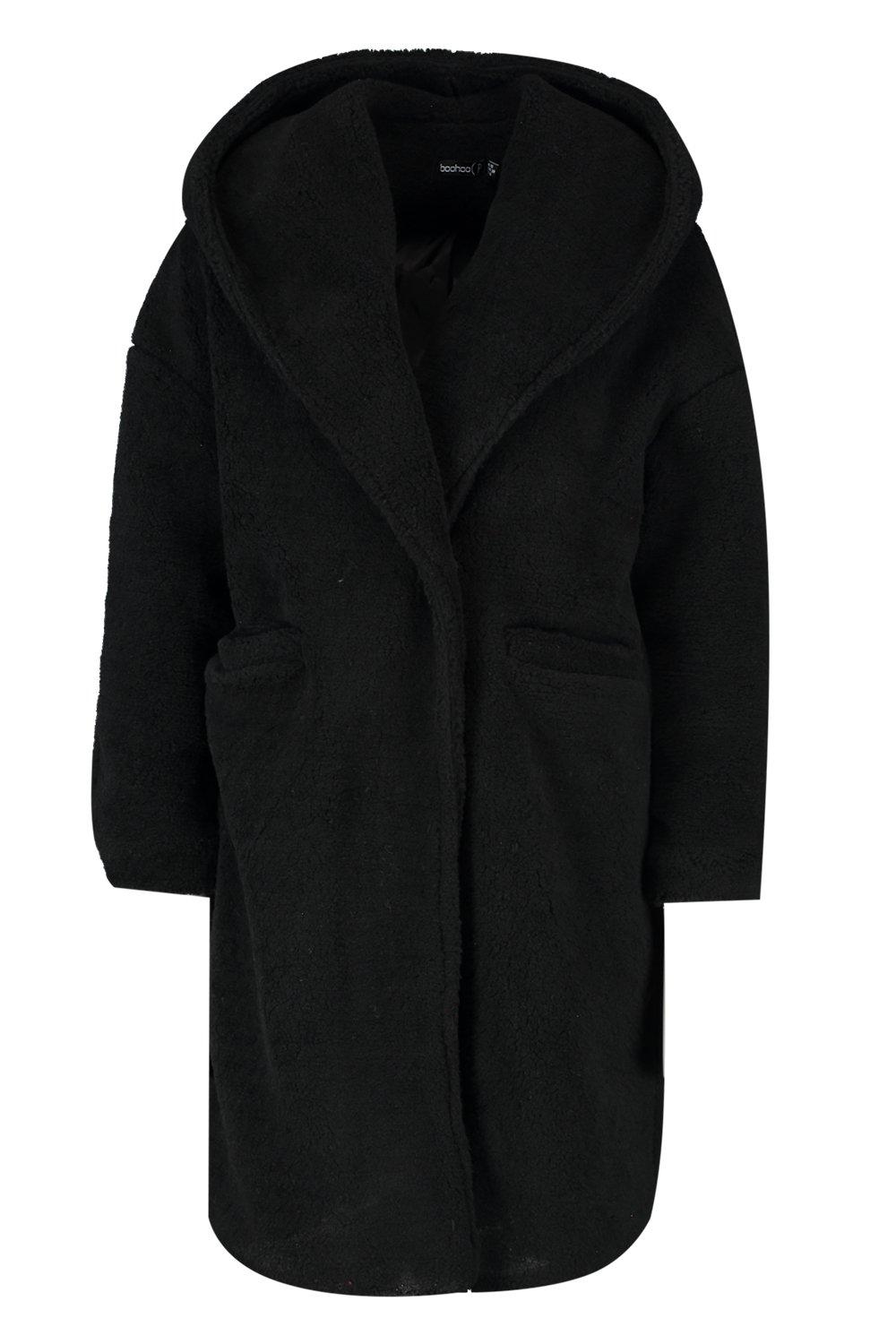 

Petite - пальто оверсайз с капюшоном из плюша, Black