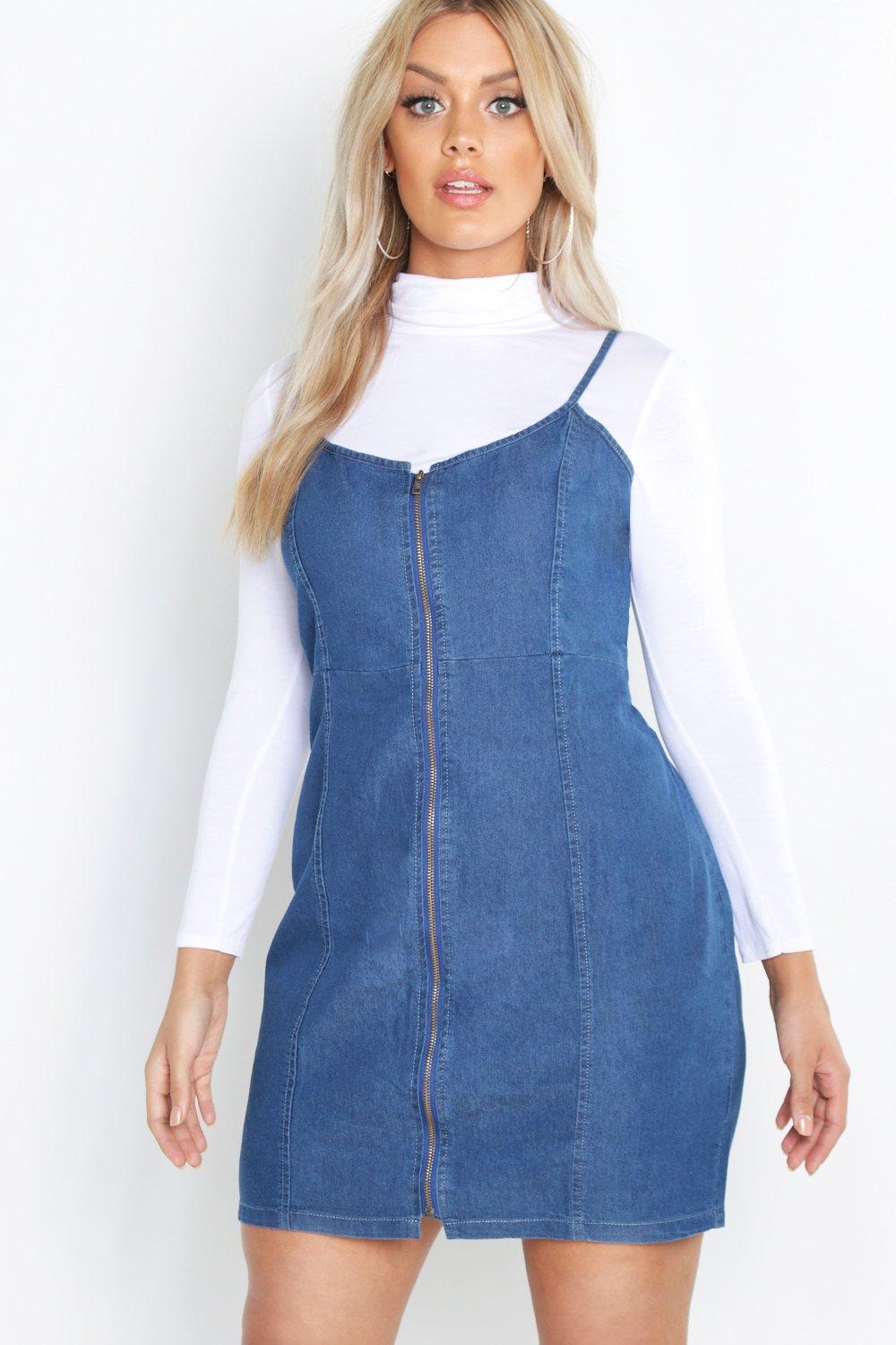 denim zip pinafore dress