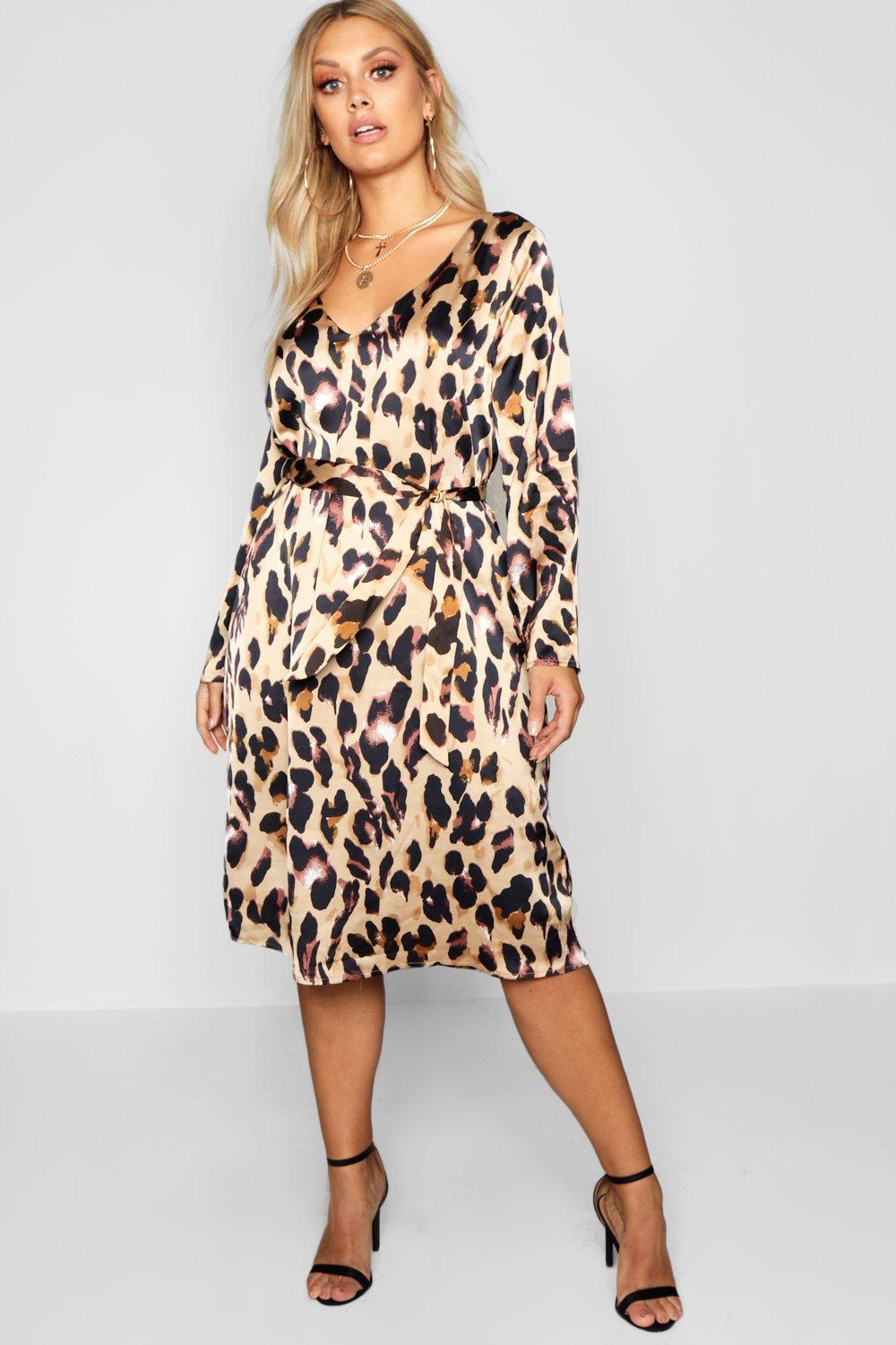 animal print long sleeve midi dress