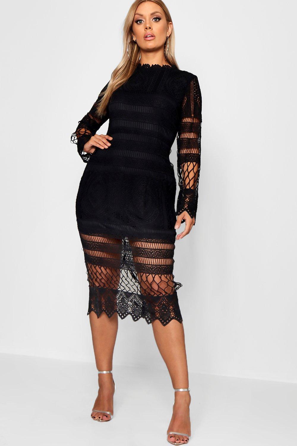 plus lace panelled midi dress