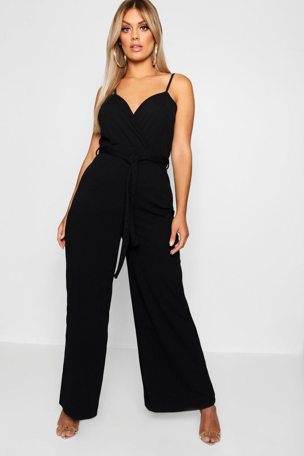 wrap front wide leg jumpsuit