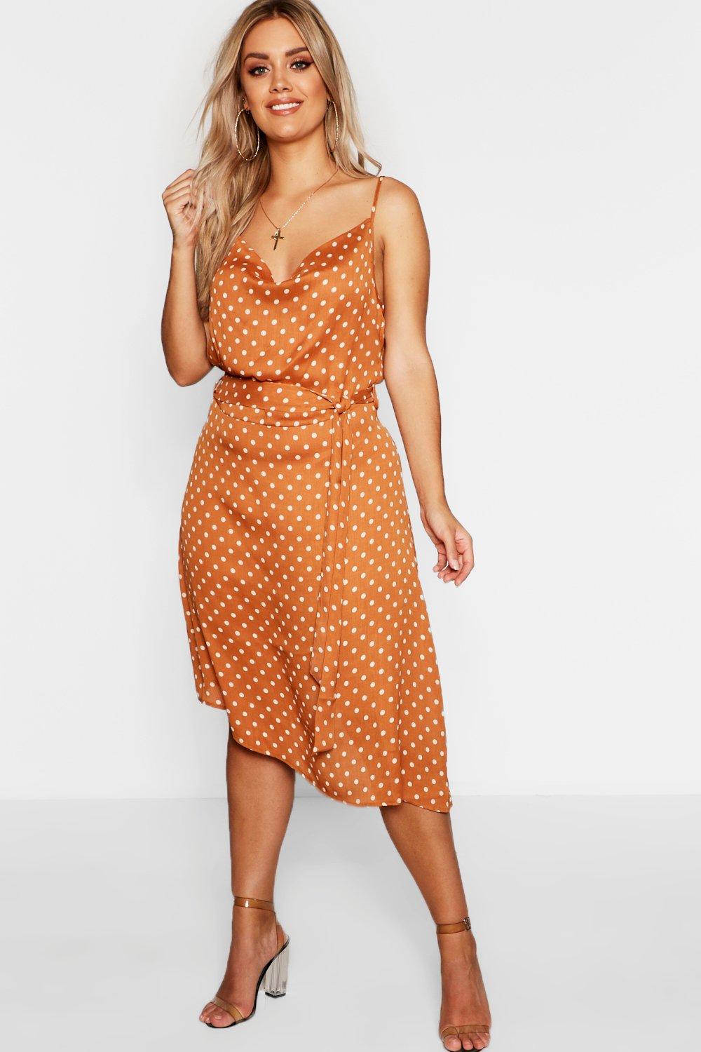 Satin Polka Dot Midi Kleid Low Cost Fbe