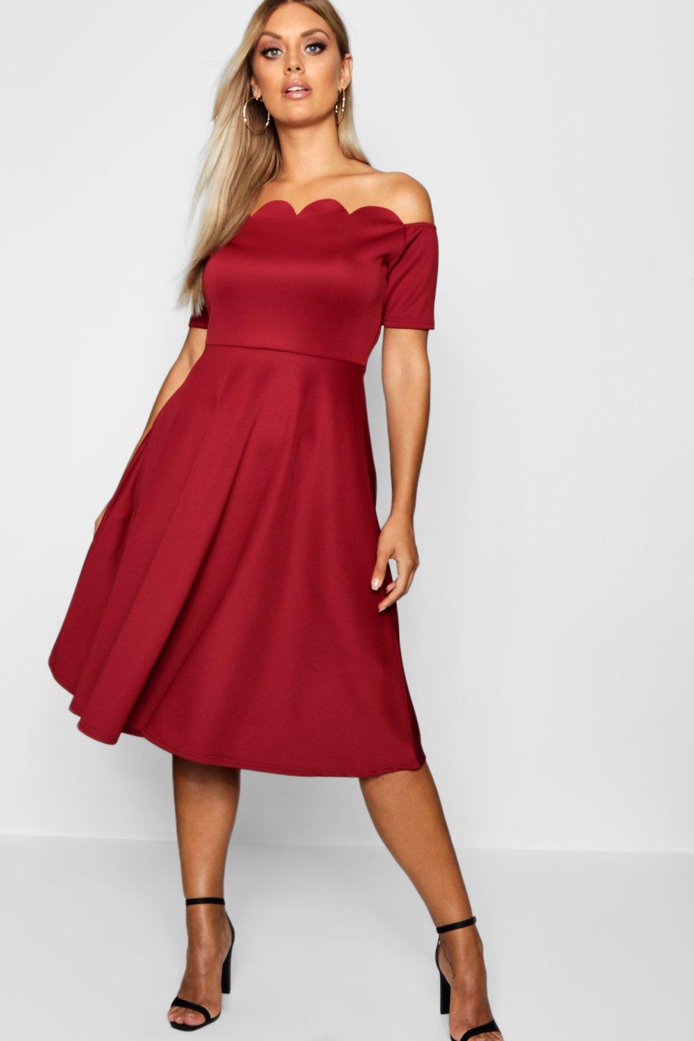 off the shoulder midi skater dress