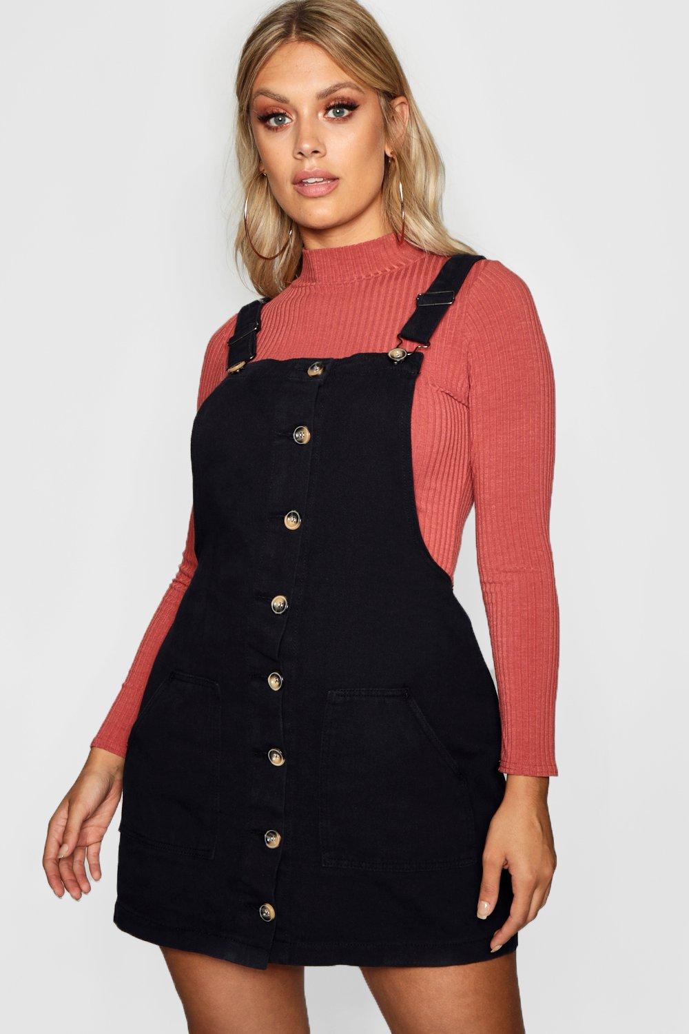 black button up pinafore dress