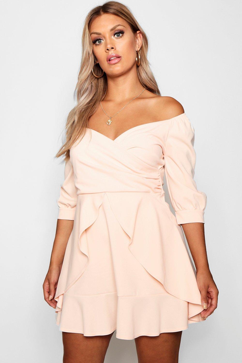 plus bardot ruffle skater dress