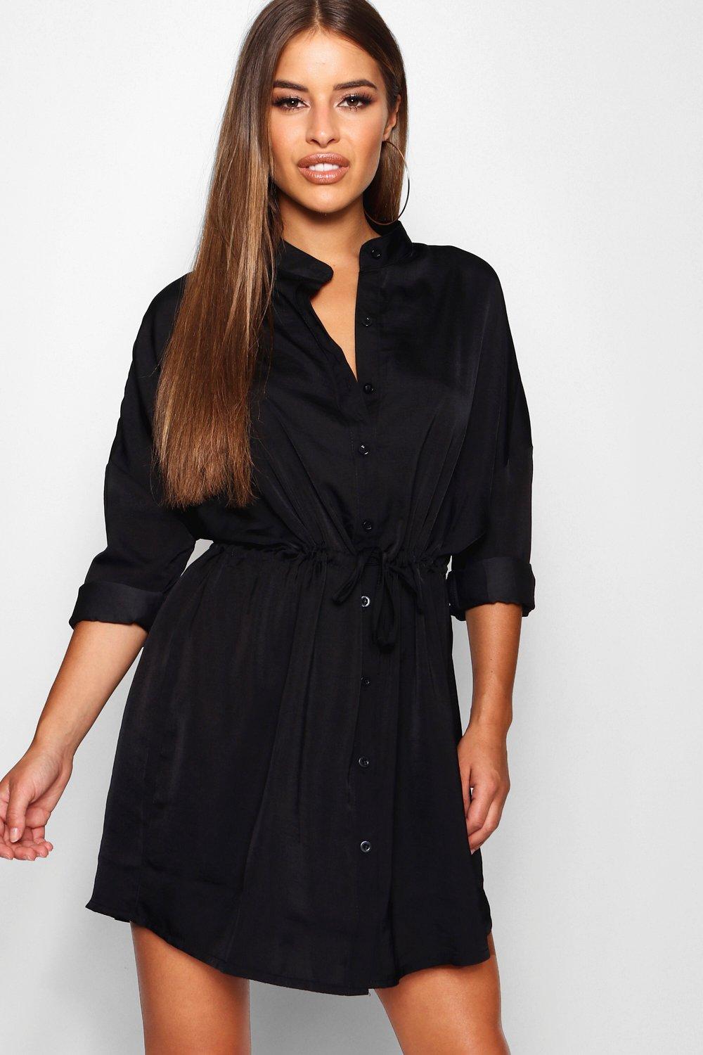 satin tie waist shirt dress