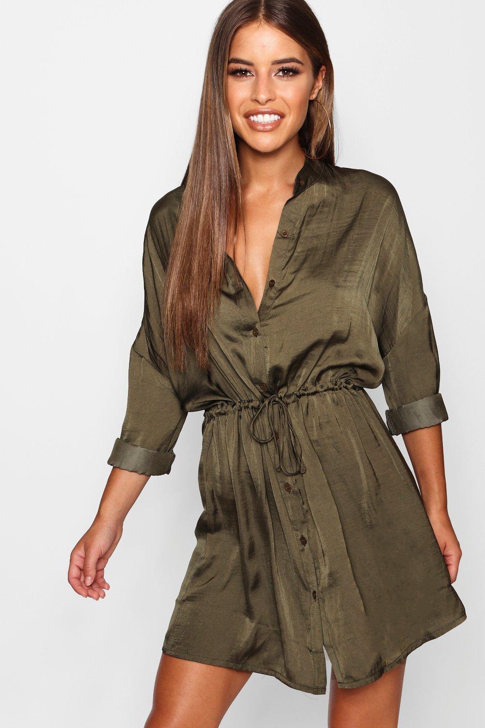 boohoo satin shirt dress