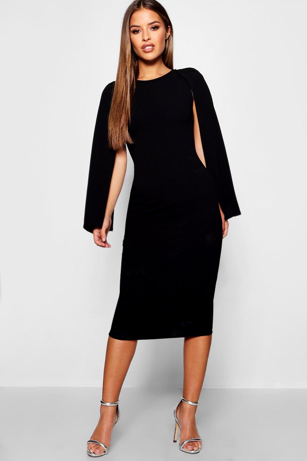 Petite Cape Sleeve Midi Dress Boohoo Uk
