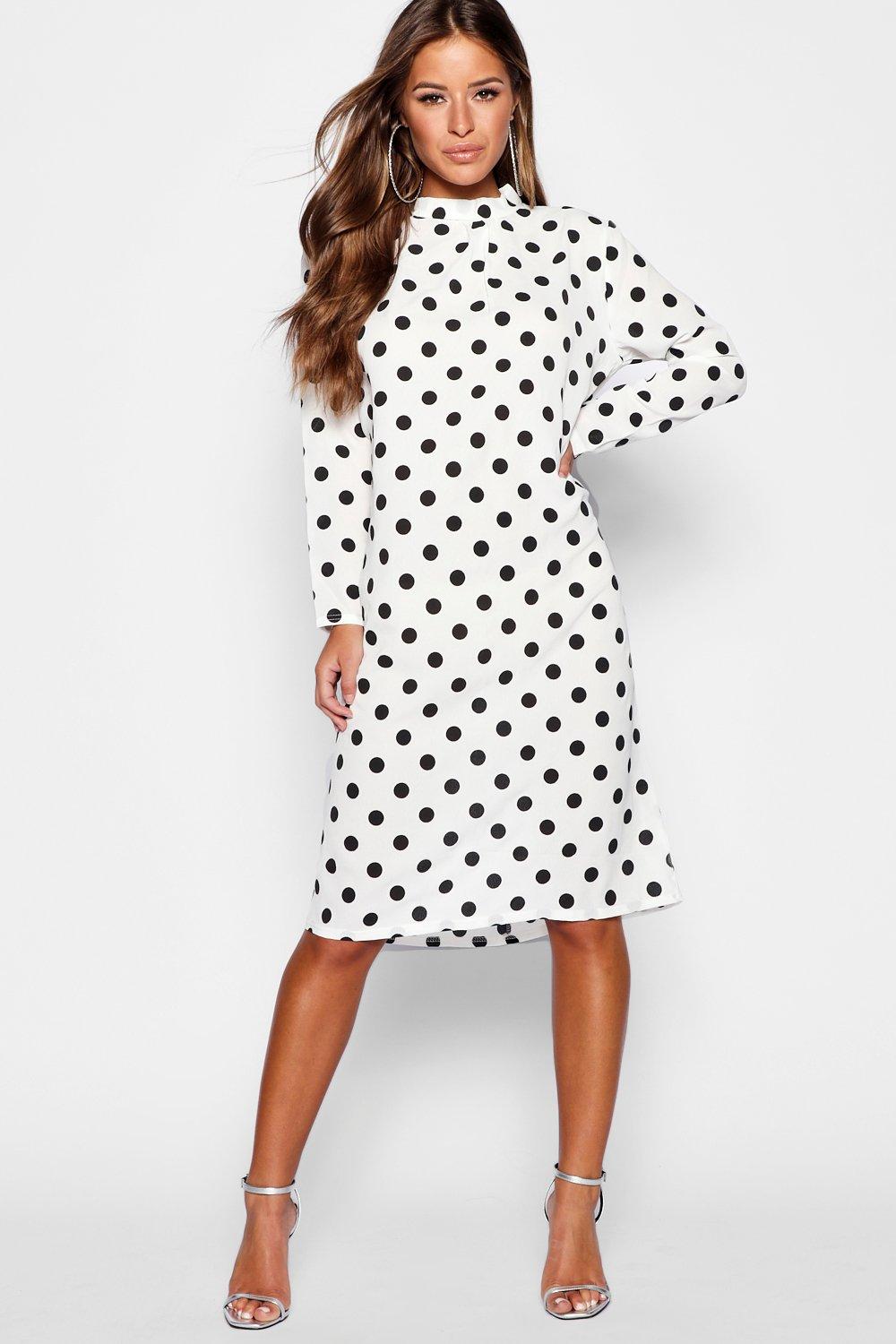 Petite Spot Print High Neck Midi Dress | Boohoo