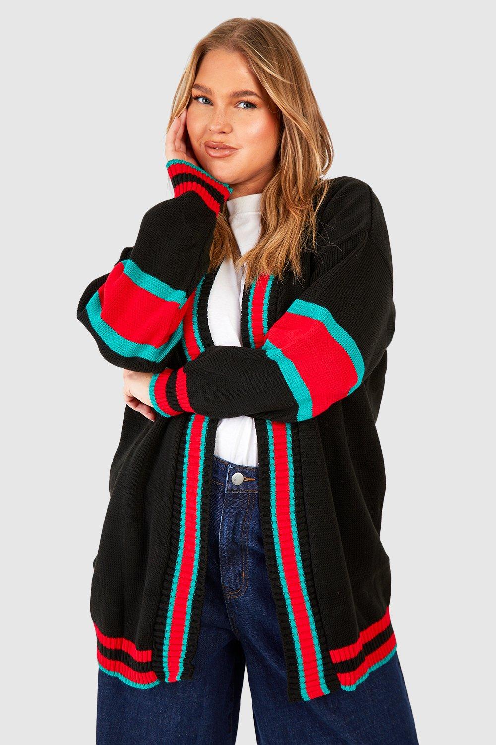 plus contrast stripe oversized cardigan