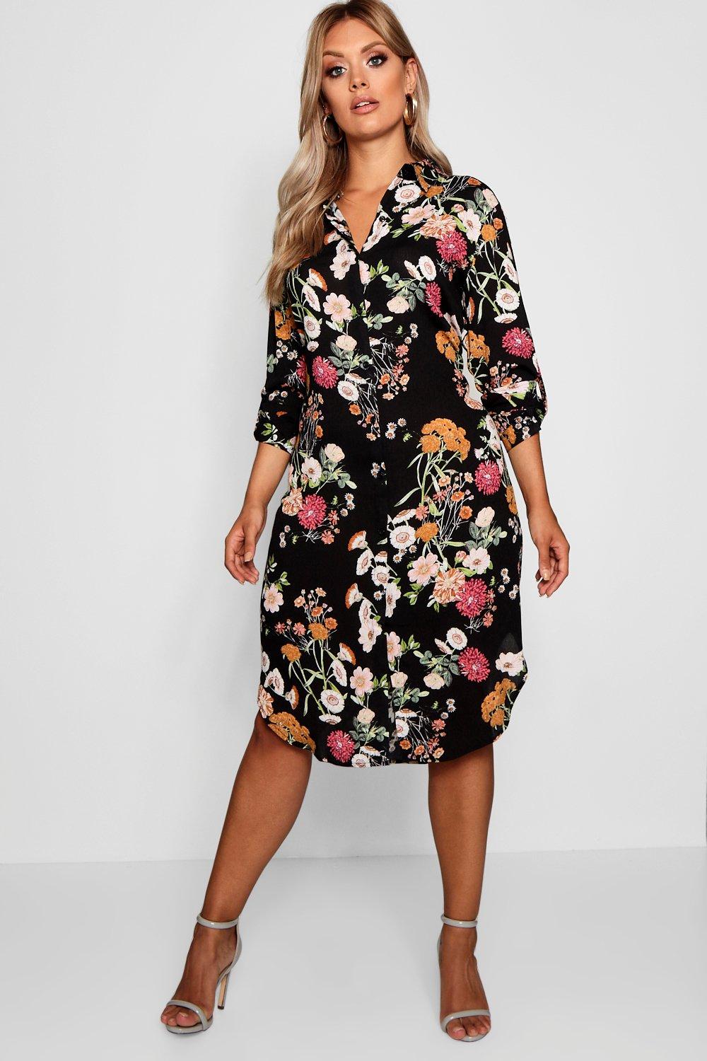 boohoo floral shirt dress