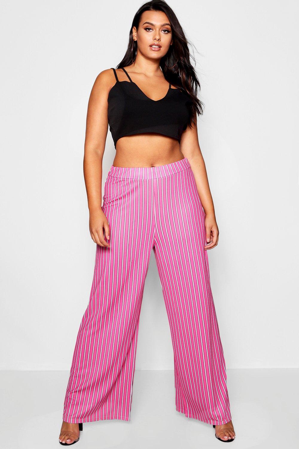 

Широкие брюки из крепа в тонкую полоску из коллекции <Плюс сайз, Hot pink