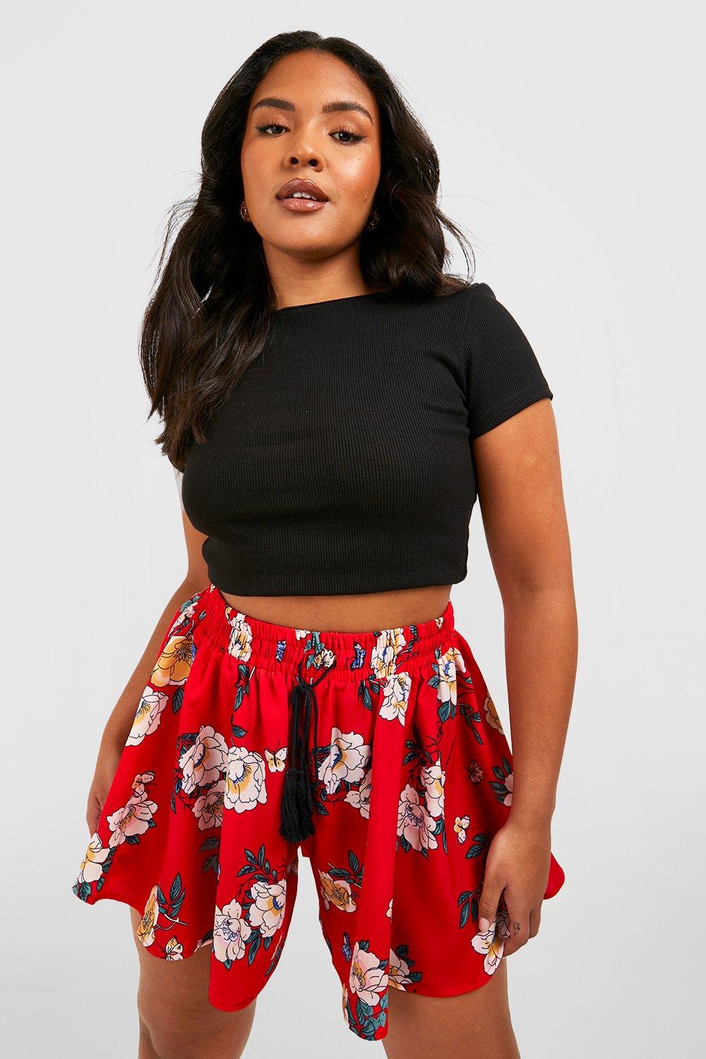 

Plus Floral Flippy Shorts, Red