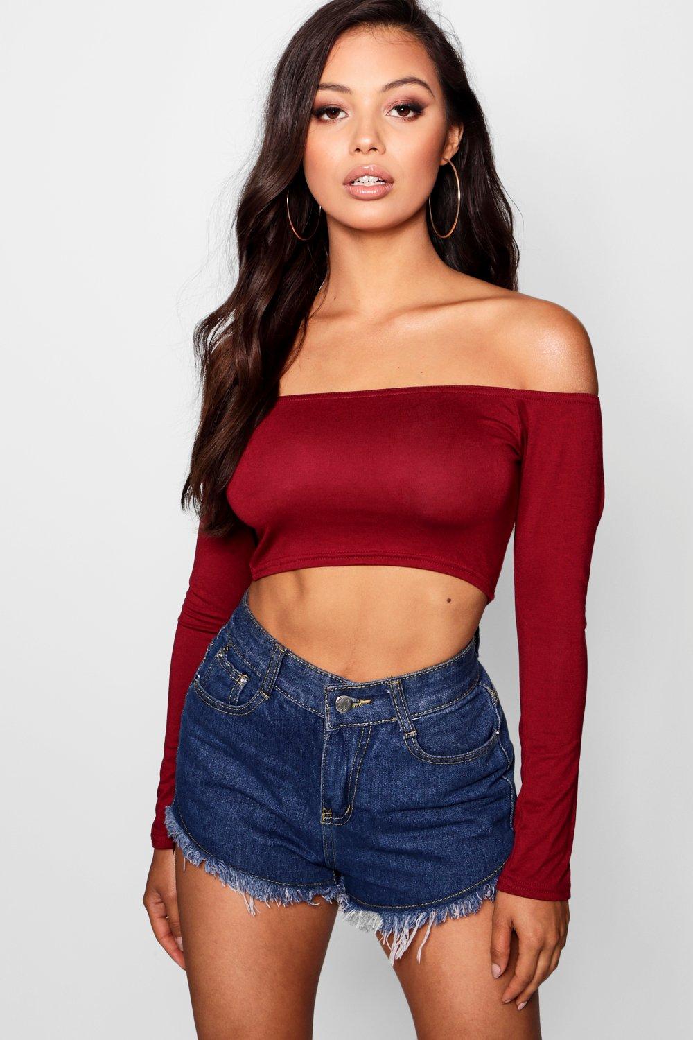 

Petite Off The Shoulder Long Sleeve Top, Wine