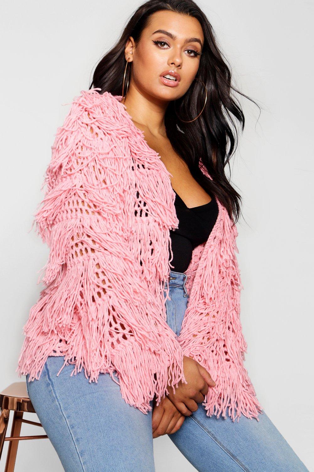 Plus Shaggy Knit Cropped Cardigan | Boohoo