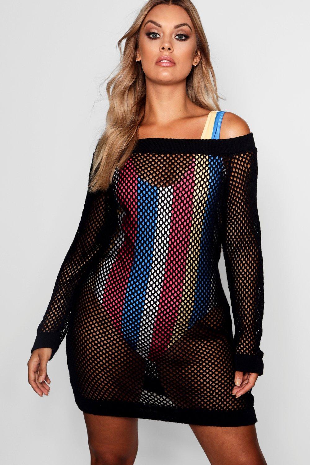 

Plus Off The Shoulder Crochet Beach Dress, Черный