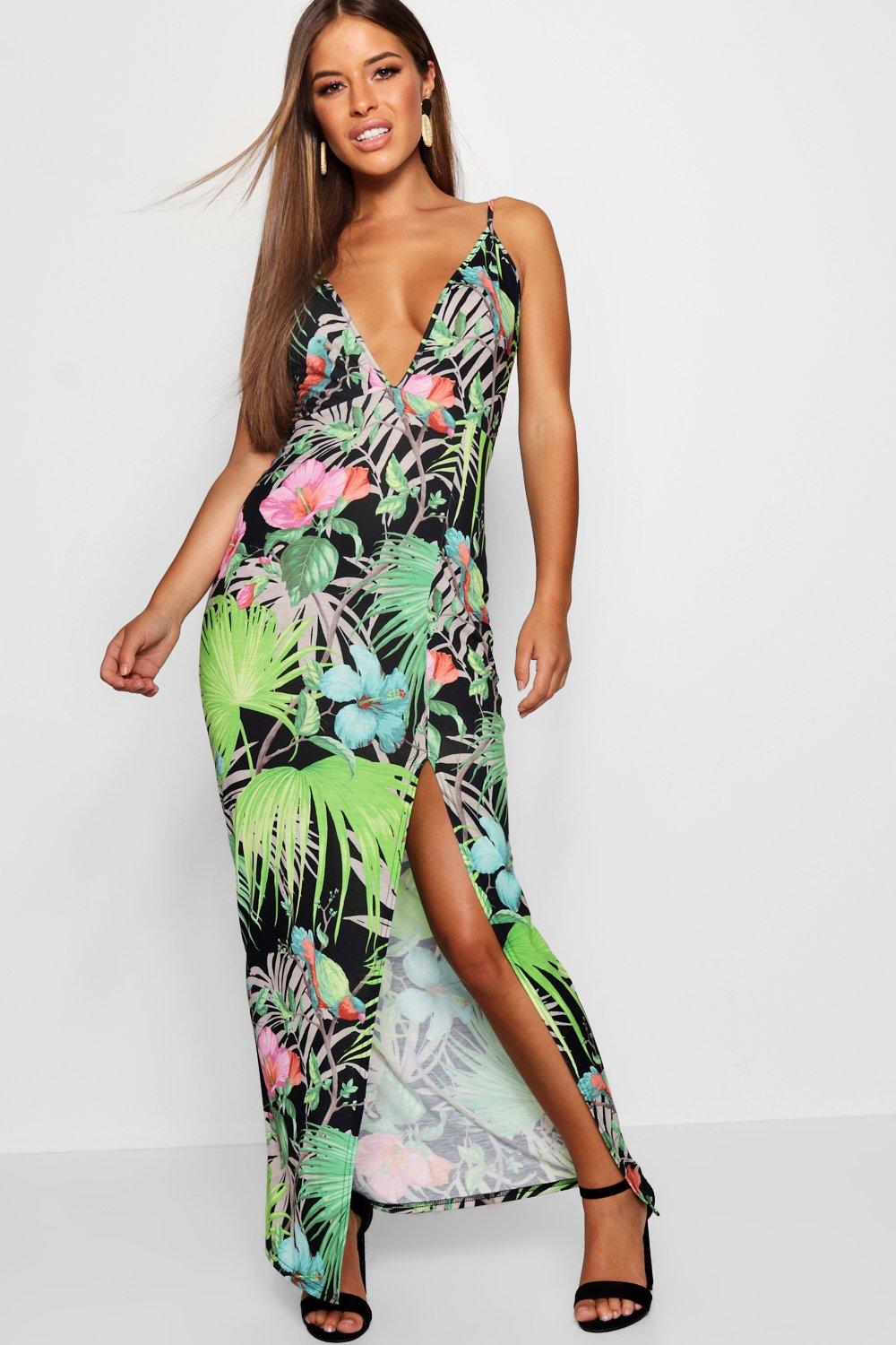 Petite Tropical Plunge Maxi Dress | Boohoo