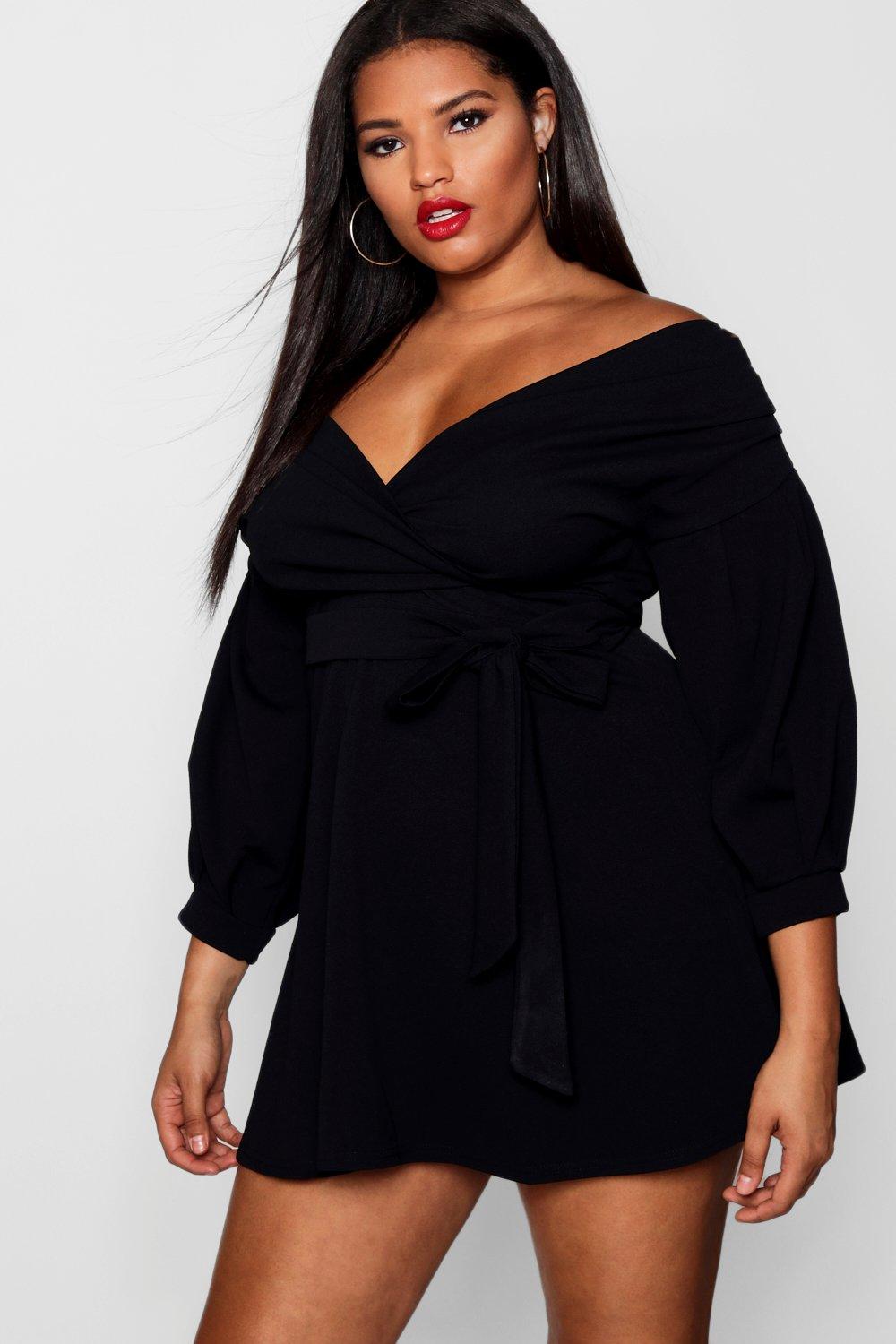 boohoo off shoulder skater dress