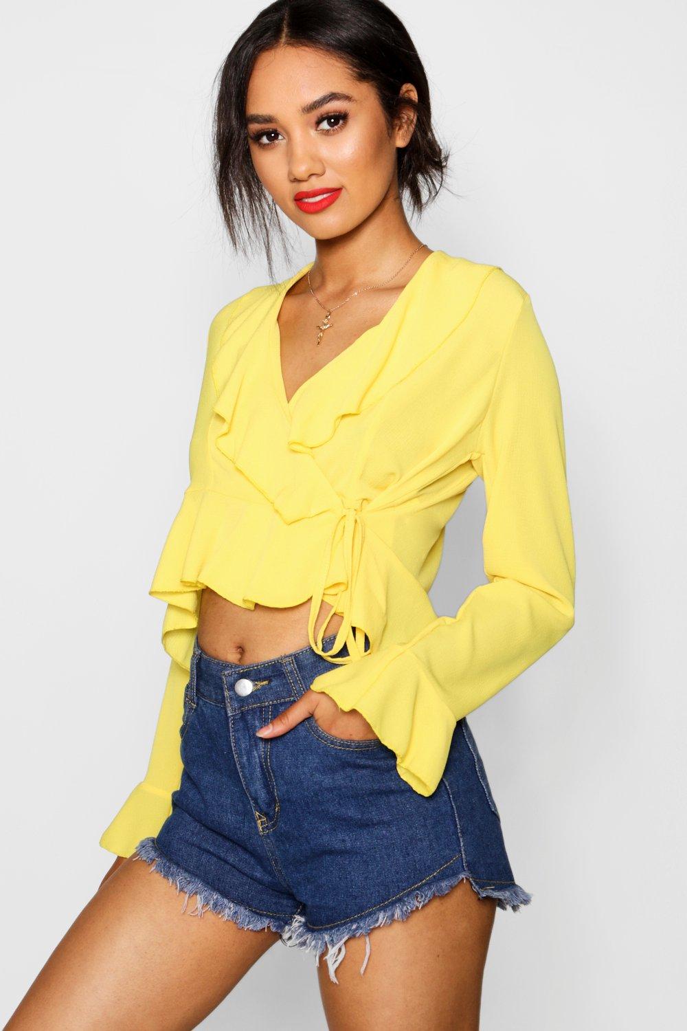 

Petite April Блуза с запахом и оборками, Yellow