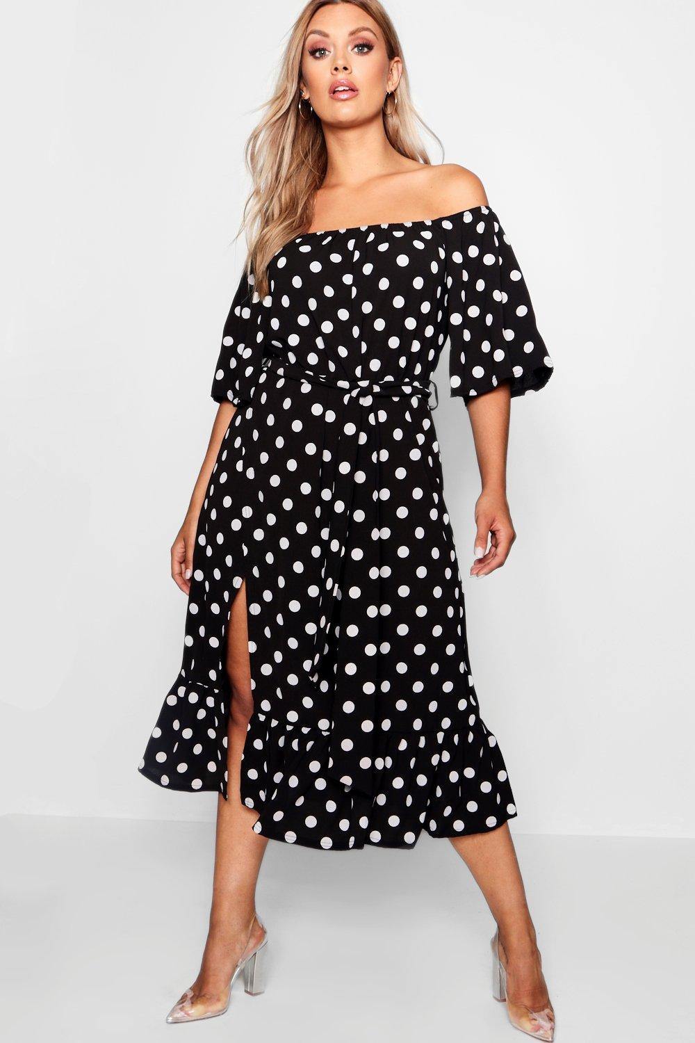 boohoo black polka dot dress