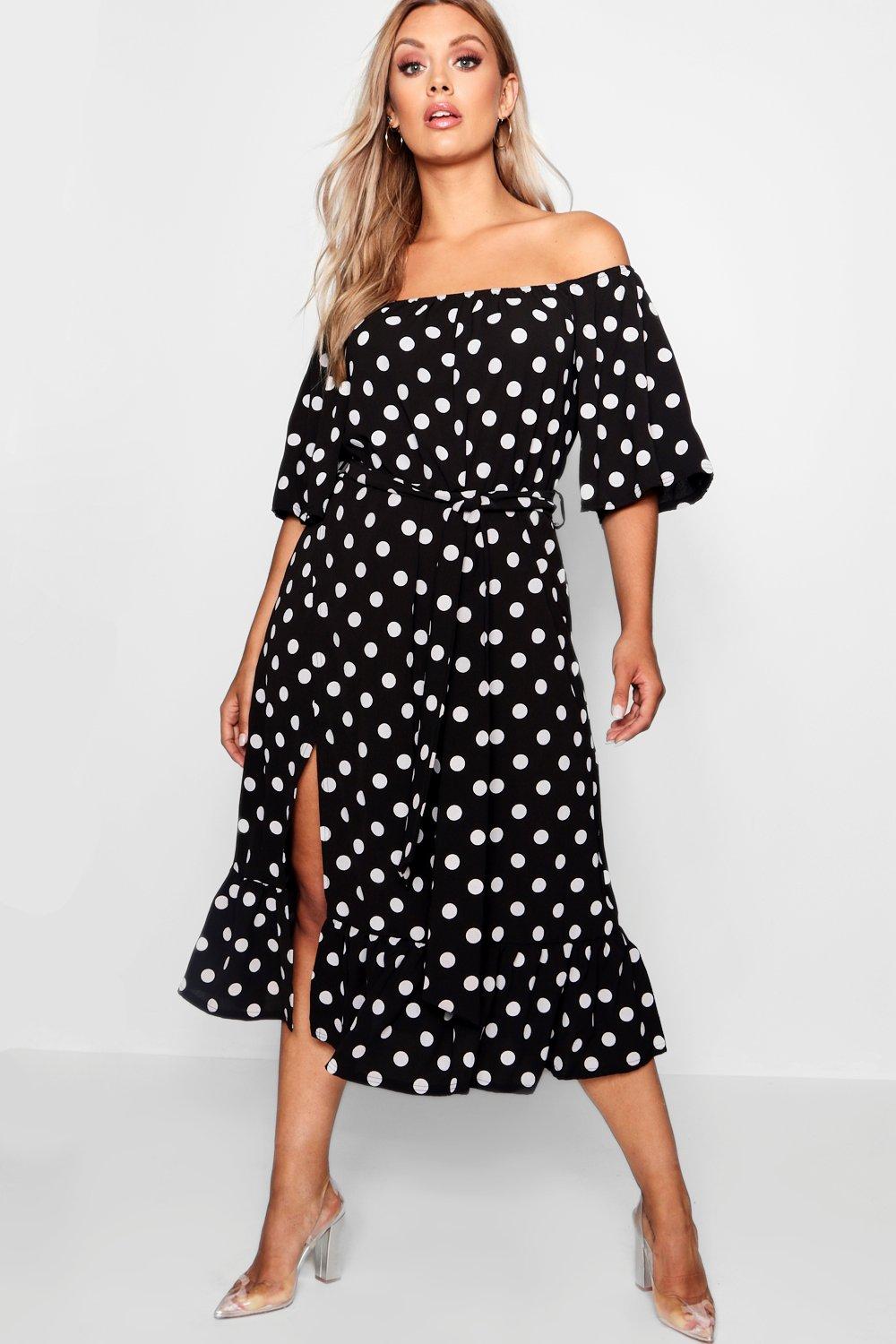 polka dot dress off shoulder