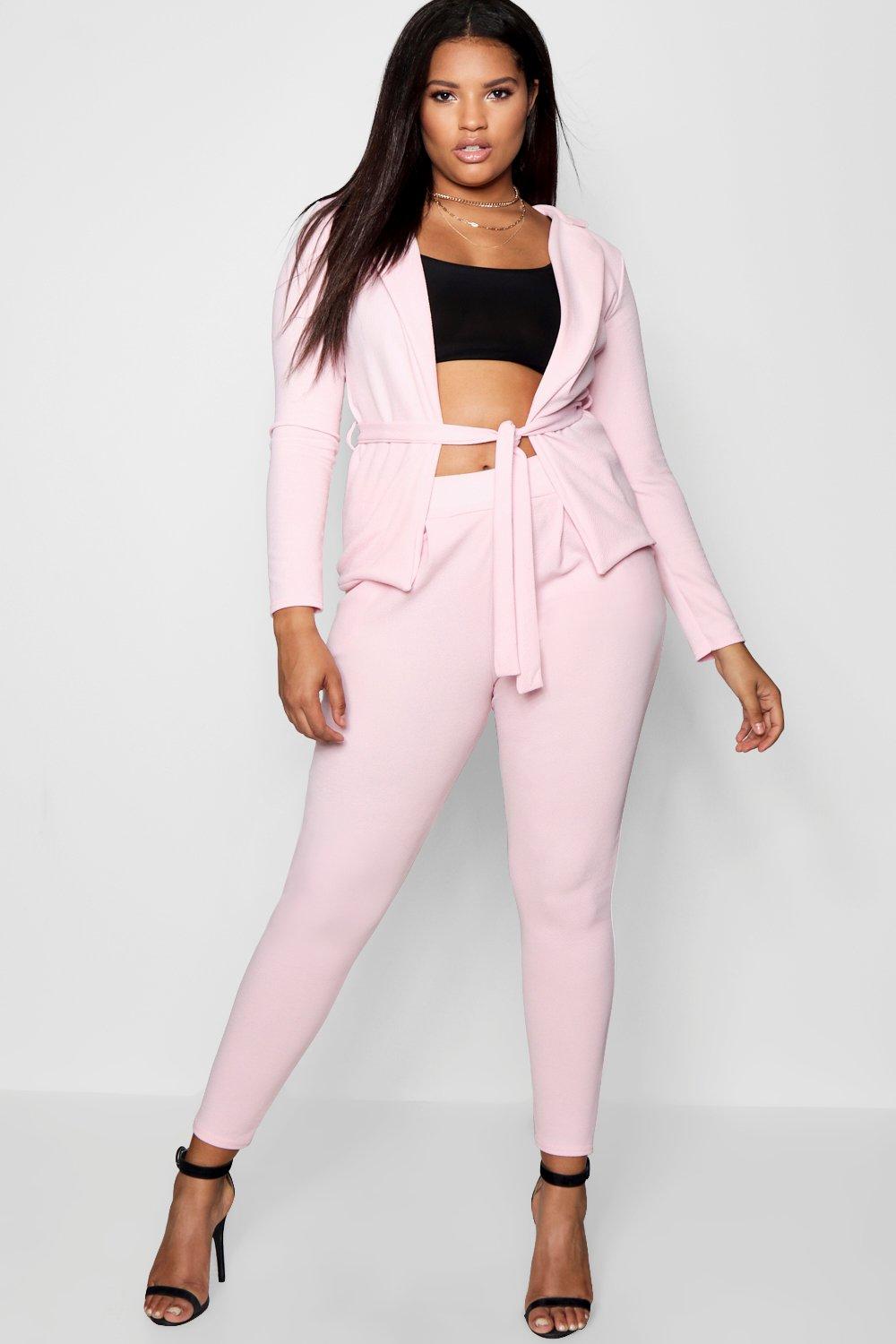 

Костюм с запахом и поясом большого размера в комплекте и раздельно, Baby pink