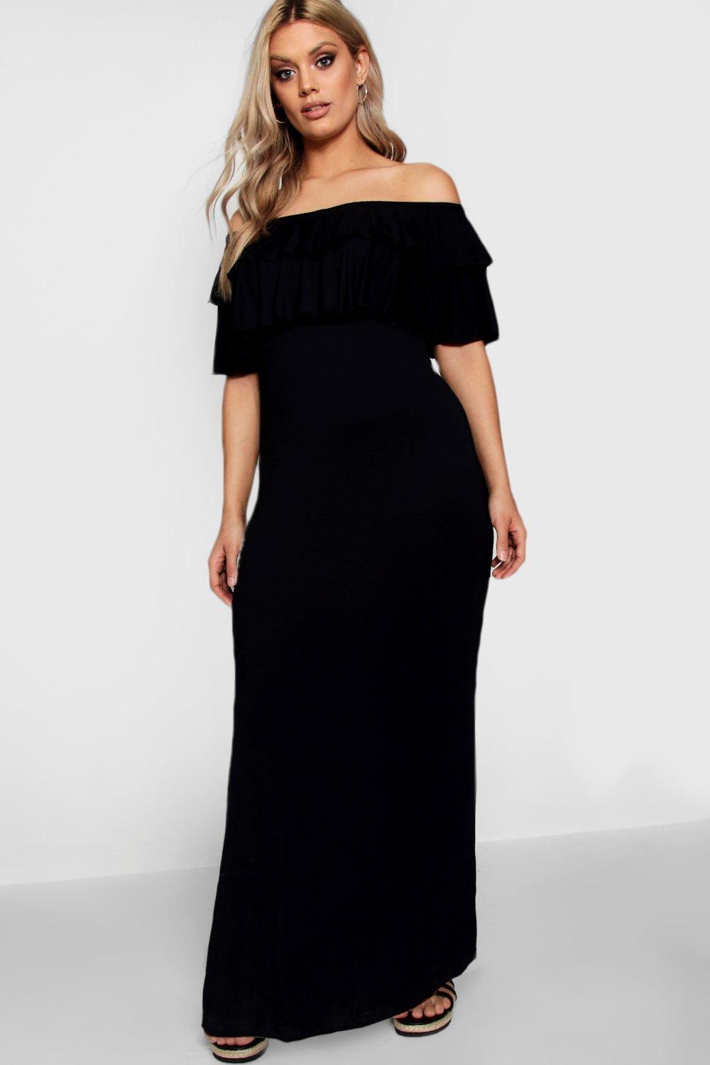 off shoulder ruffle maxi dress