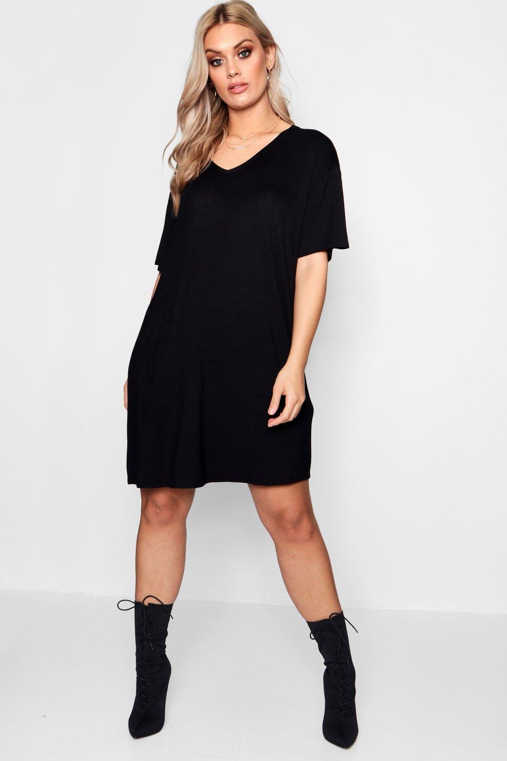 black vneck tshirt dress