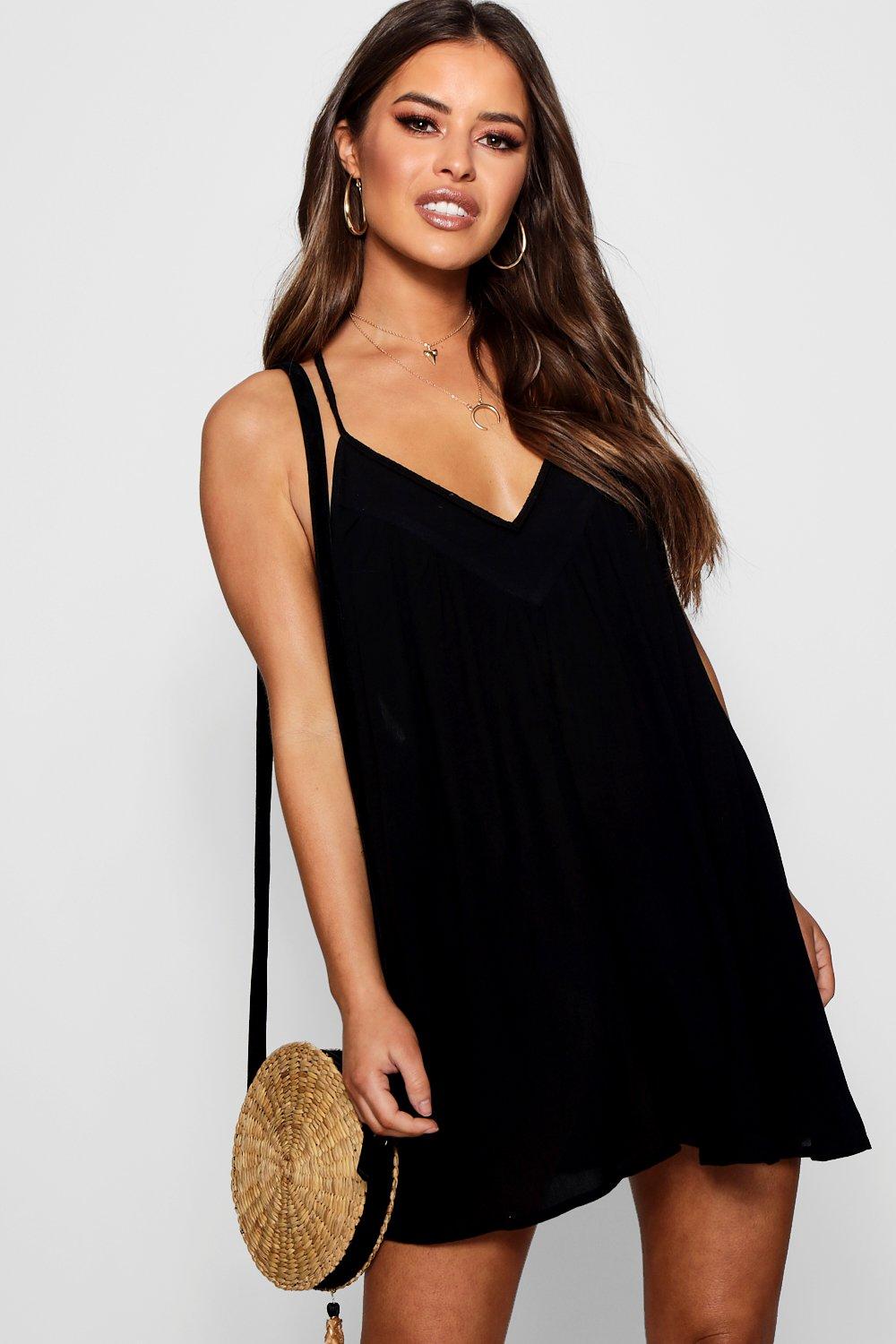 

Petite Cheesecloth Rope Beach Cover Up, Black