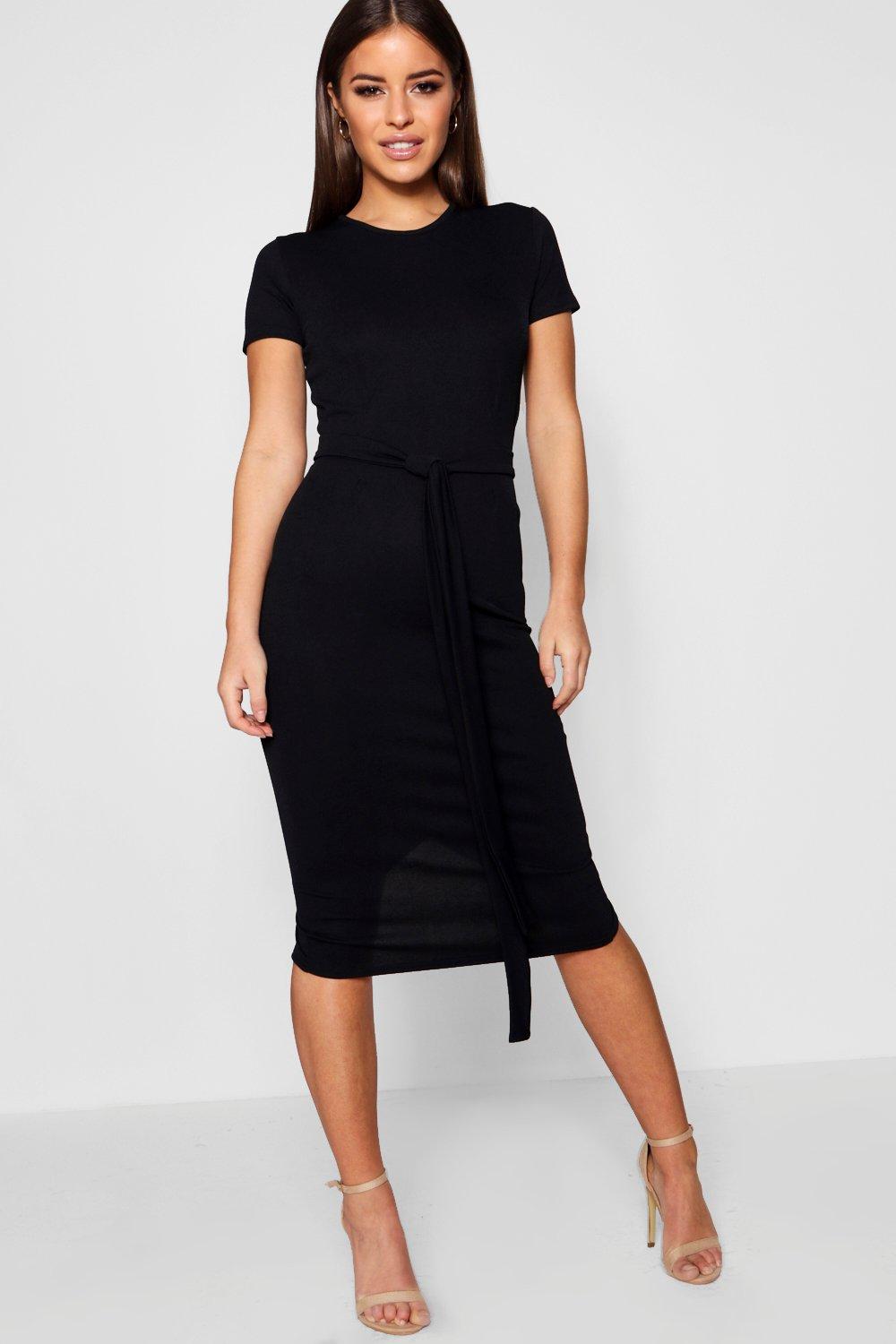 black tailored midi dress