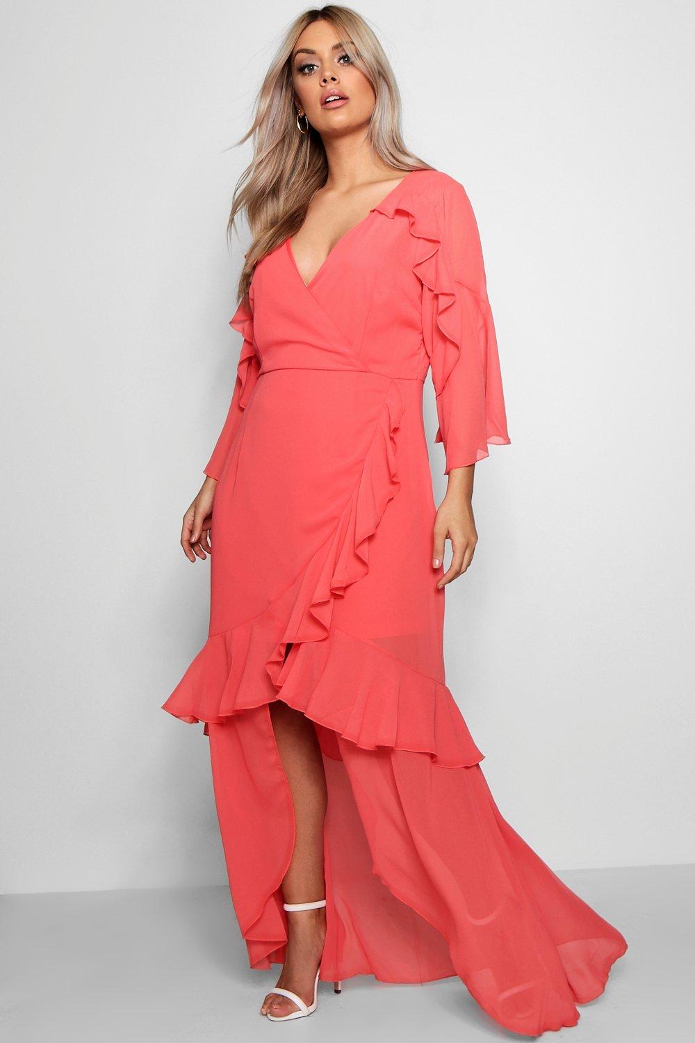 red maxi ruffle dress