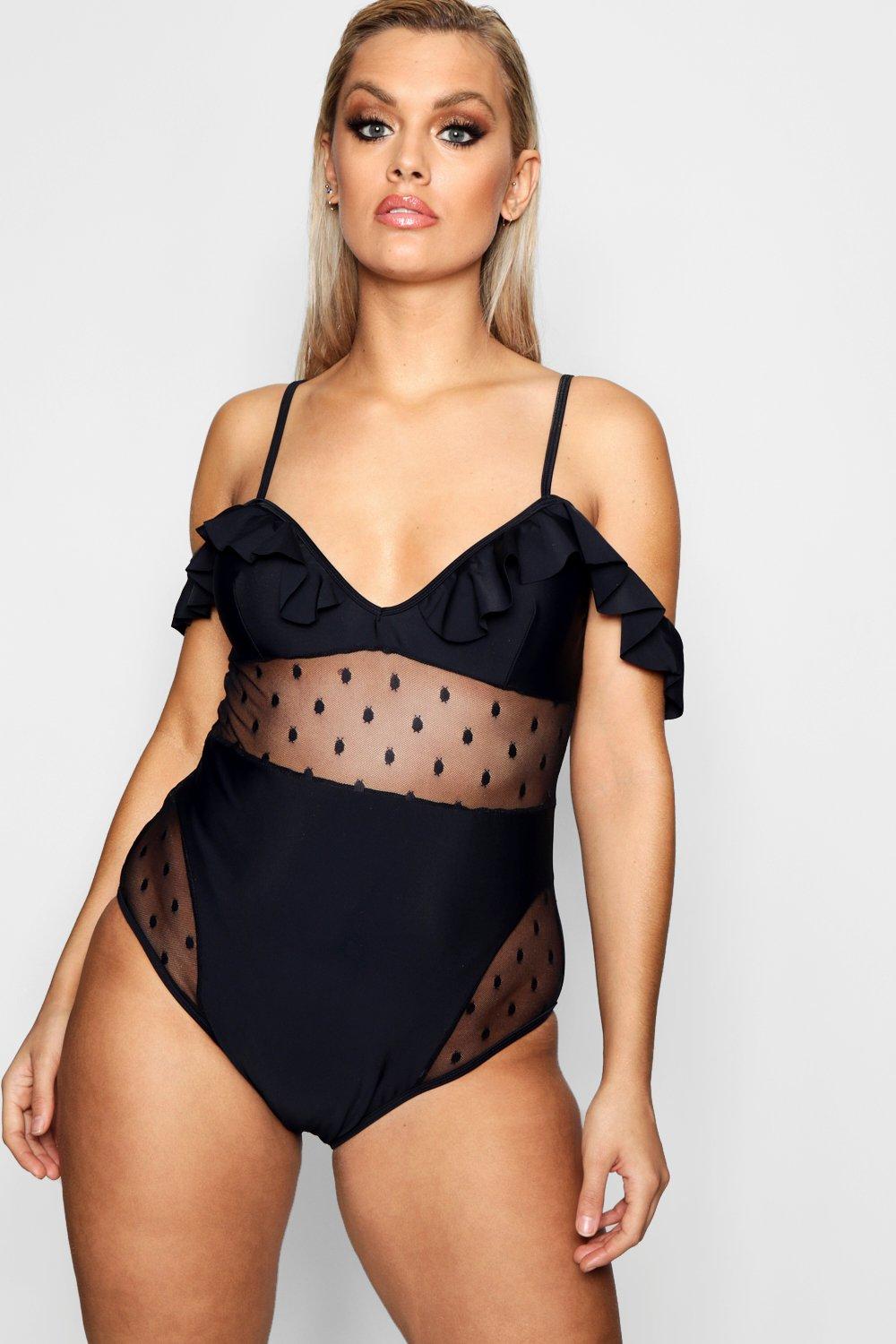polka dot mesh swimsuit