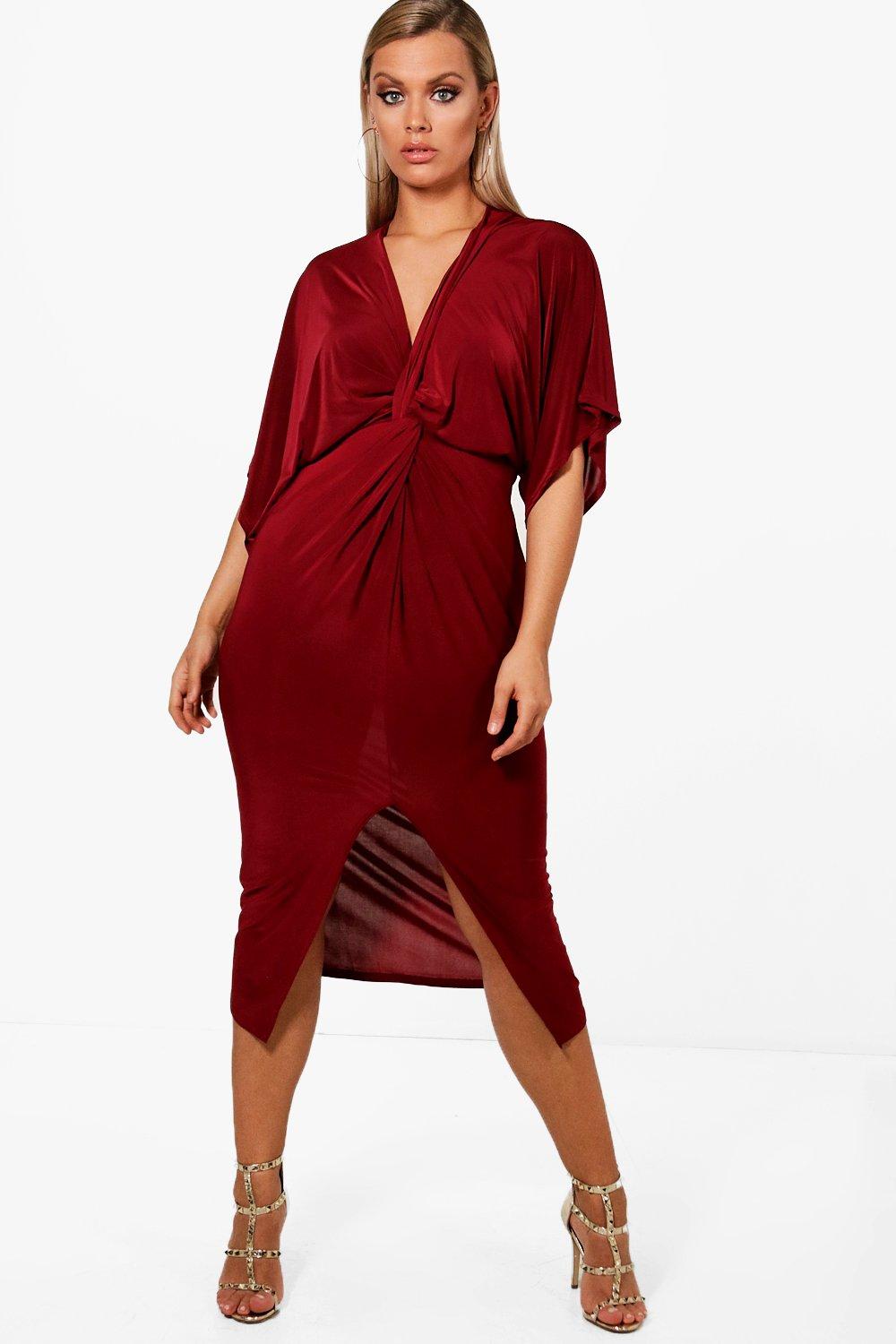 

Plus Knot Front Slinky Dress, Клюквенный