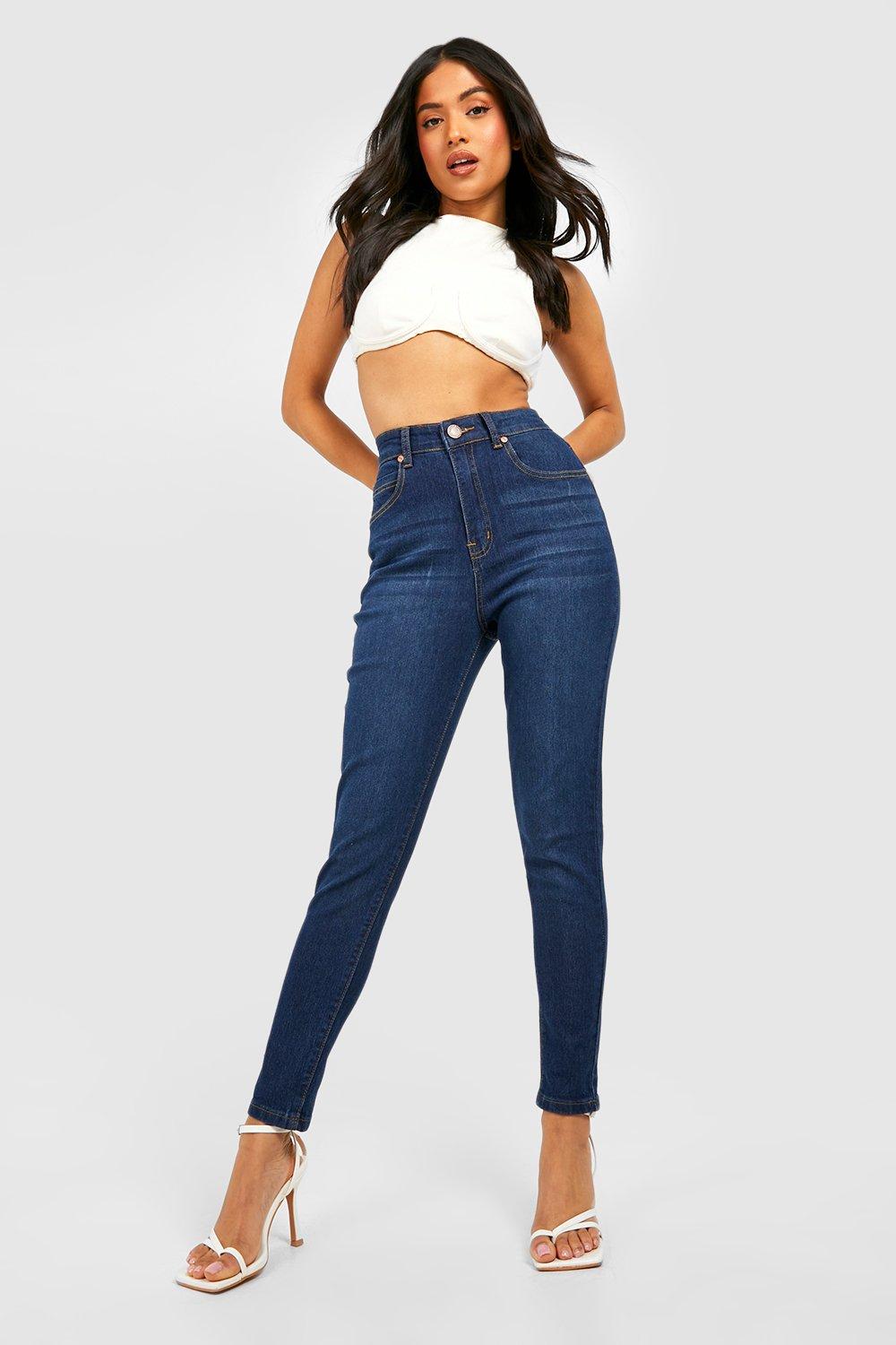 Boohoo Petite High Rise Skinny Jeans Met 5 Zakken, Indigo