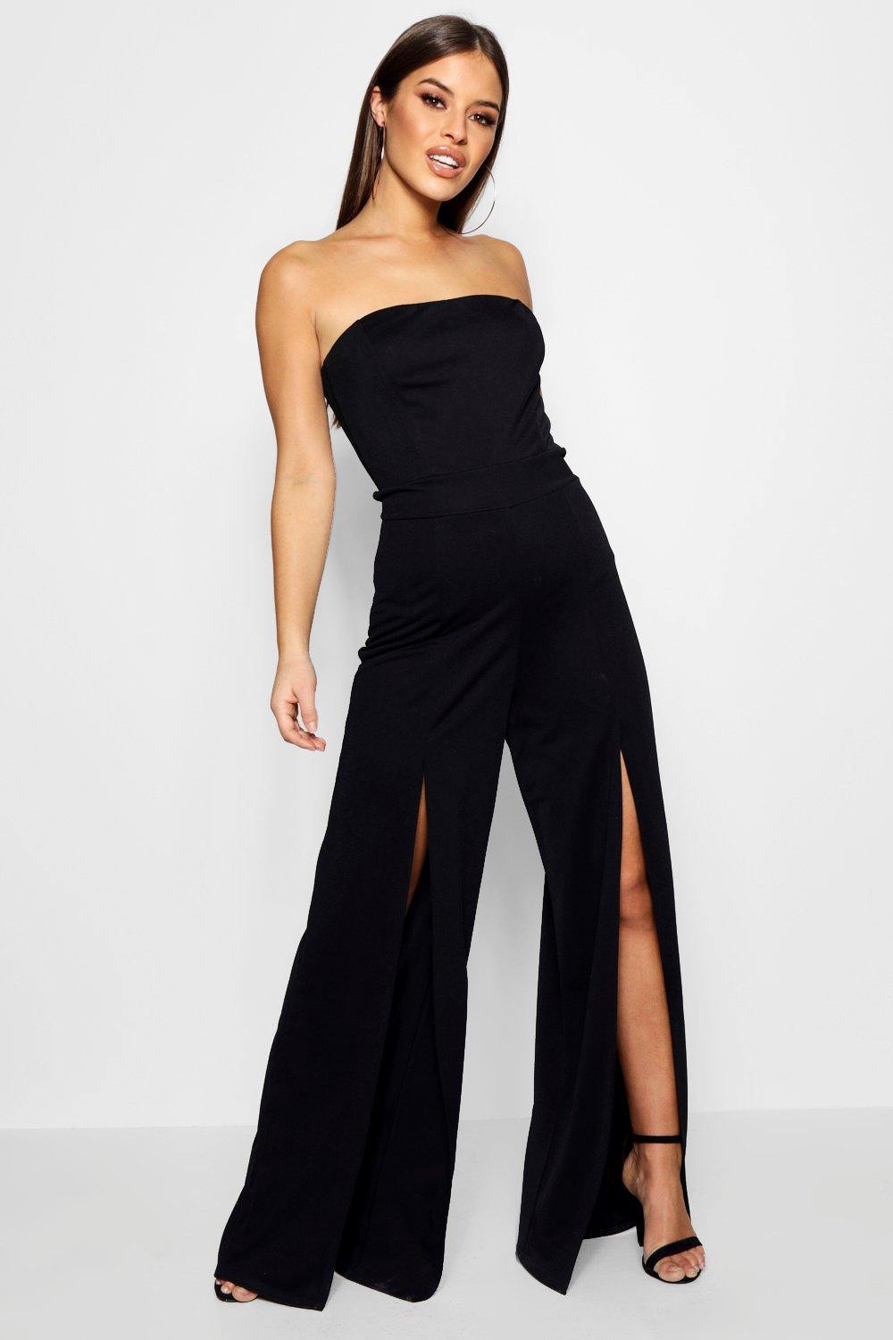 black jumpsuit with split leg
